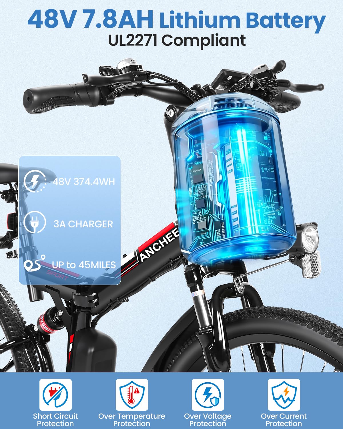 ANCHEER Electric Bike for Adults, Peak 749W Ebike, 26" Folding Electric Mountain Bike with Dual Shock Absorber, 48V Removable Battery Up to 50Miles, 19.8MPH Electric Bicycle, 21Speed, UL2849 Compliant