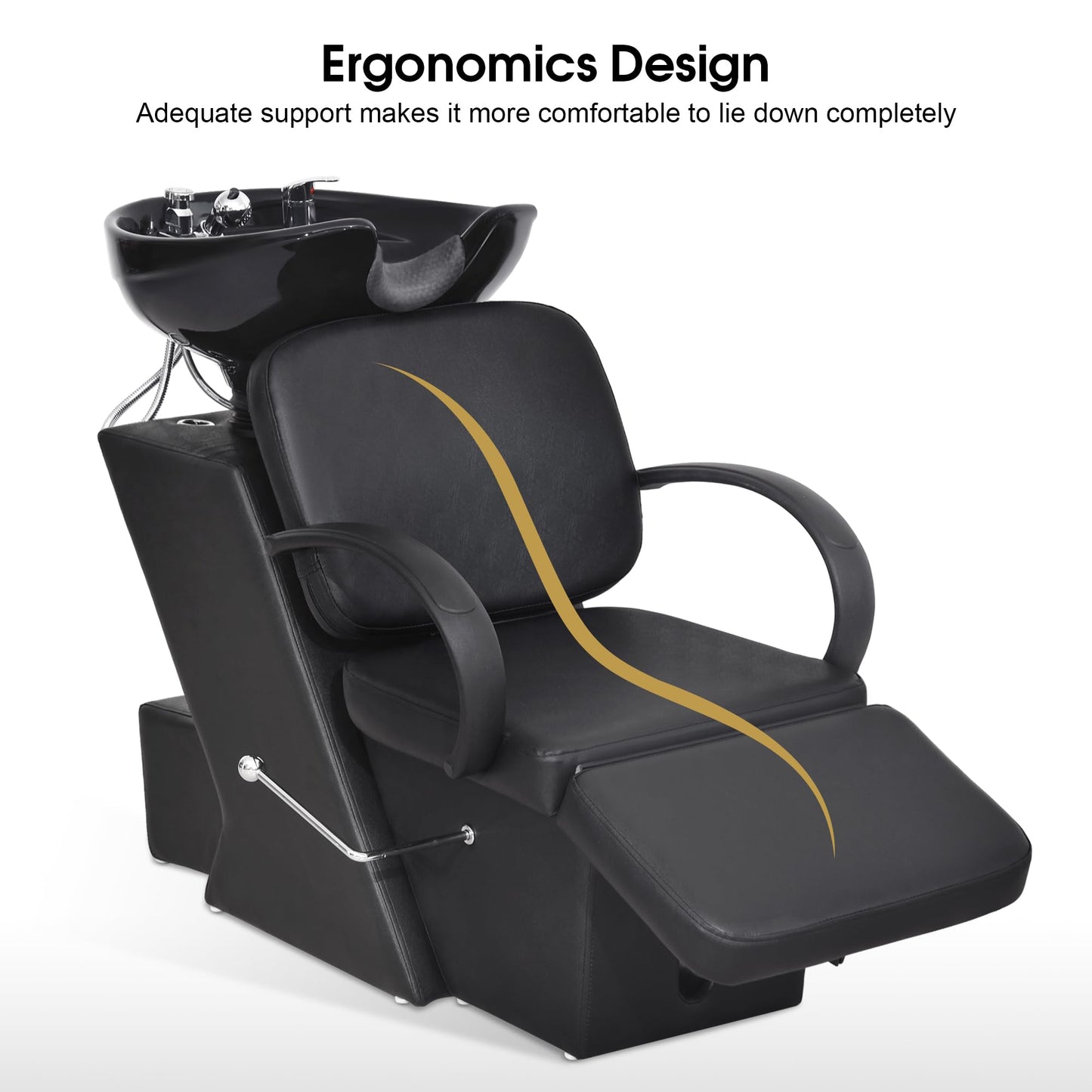 BarberPub Ceramic Bowl Shampoo Chair, Adjustable Backwash Sink, Hair Stylist Barber Chairs for Salon Beauty Spa Tattoo Unit Station 9051