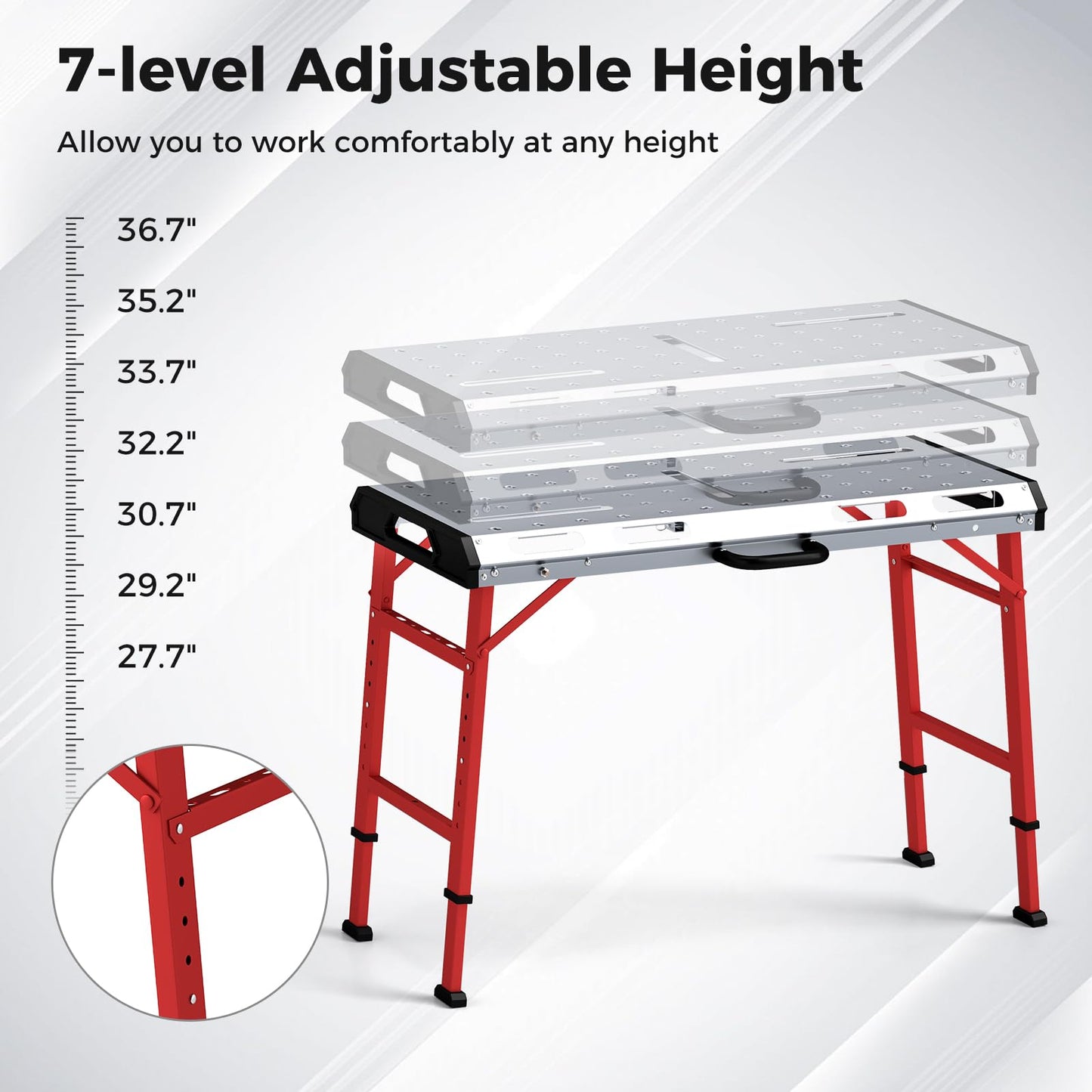 Goplus Portable Welding Table, 42" x 21" Folding Height Adjustable Weld Table Top w/1000LBS Capacity, 2 Bar Clamps, 8 Tool Slots, Handle, 0.7” Holes, Heavy-Duty Workbench Fixture Table for Garage