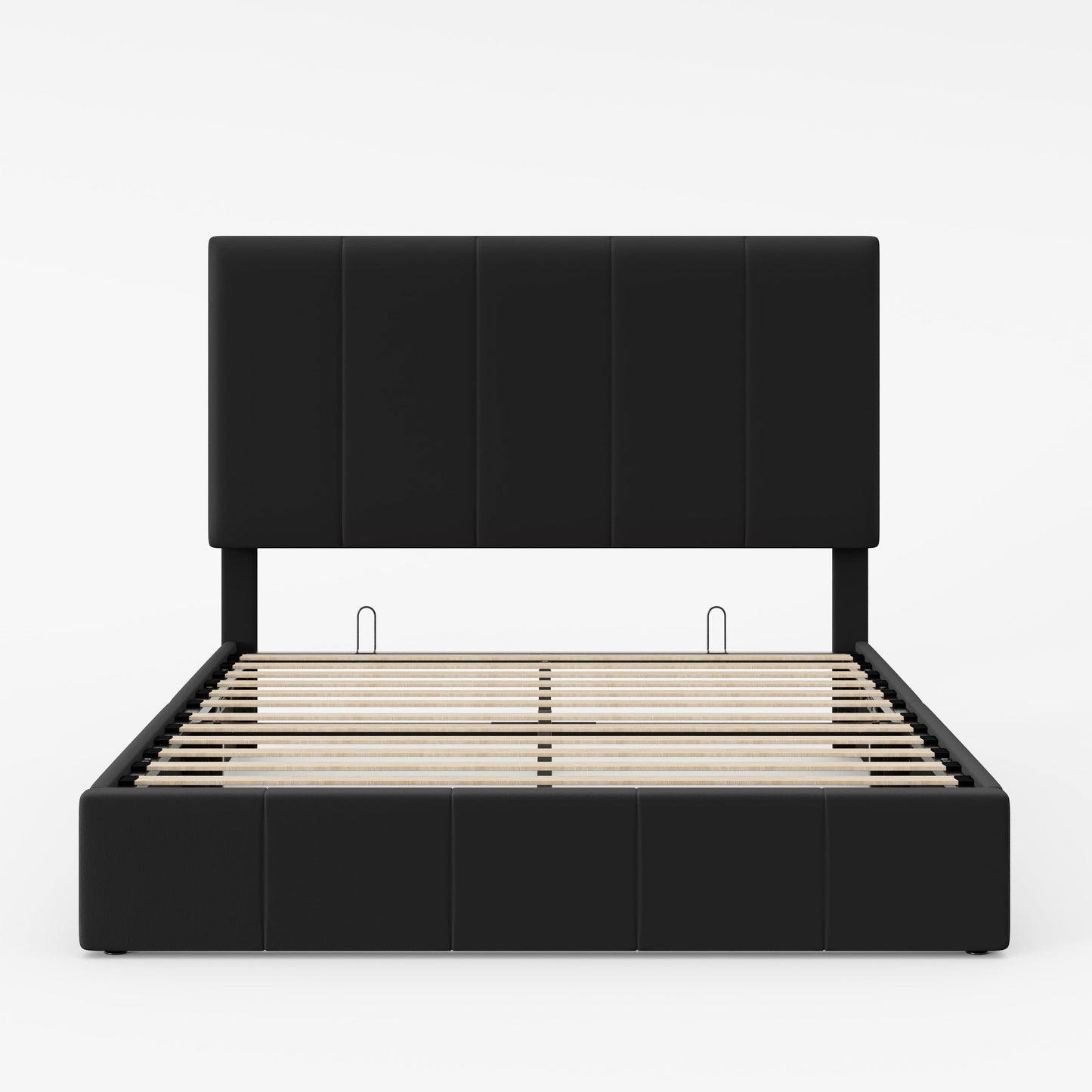 Allewie Queen Size Velvet Lift Up Storage Bed Frame, Vertical Channel Tufted Headboard, Hydrualic Underneath Storage, Upholstered Platform Bed, Wooden Slats Support, No Box Spring Needed, Black