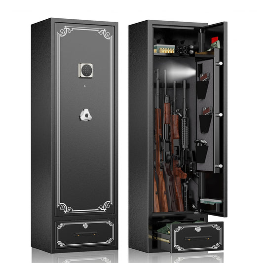 Assembled 22 Gun Safe for Rifle and Pistols, 6 Rifle Safes for Home, Shotgun Safe Long Gun Cabinet for Firearm with Drawer, Removable Shelf & Gun Rack