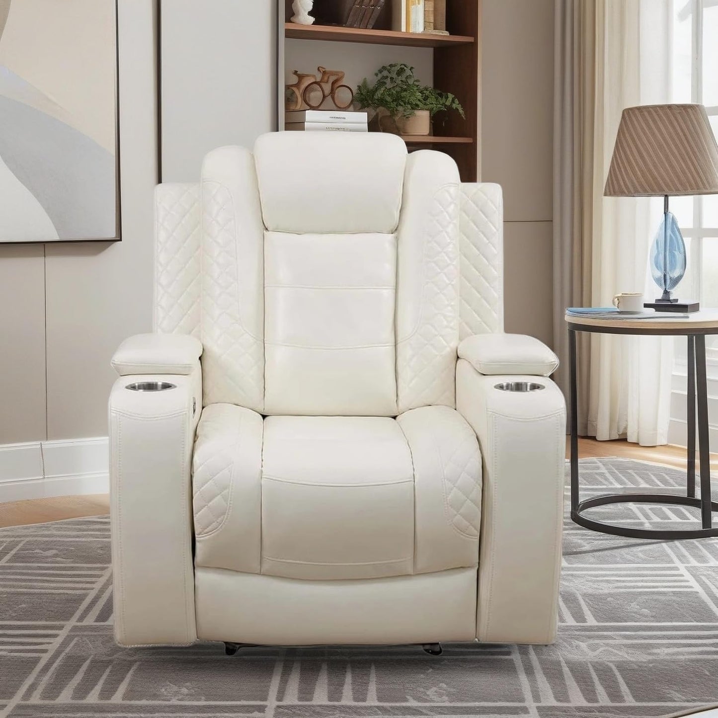 Trygoal Power Recliner Chair, Single Leather Recliners with Home Theater Seating, Oversized Electric Recliner Sofa Breathable Living Room Chairs for Adults Reading Gaming, White