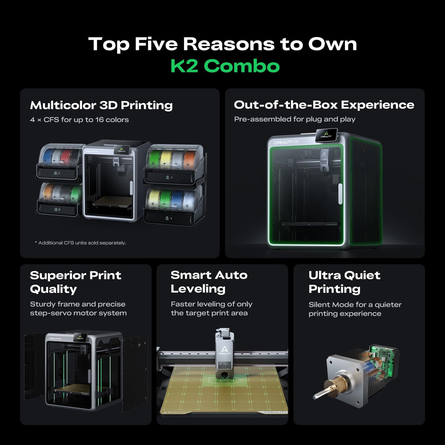 Creality K2 Combo (A) 3D Printer, Multicolor Printing with CFS, 600mm/s Printing Speed, 95% Pre-Assemble, Smart Al Camera & Auto Leveling, Next-Gen Direct Drive Extruder, Build Volume 260*260*260mm