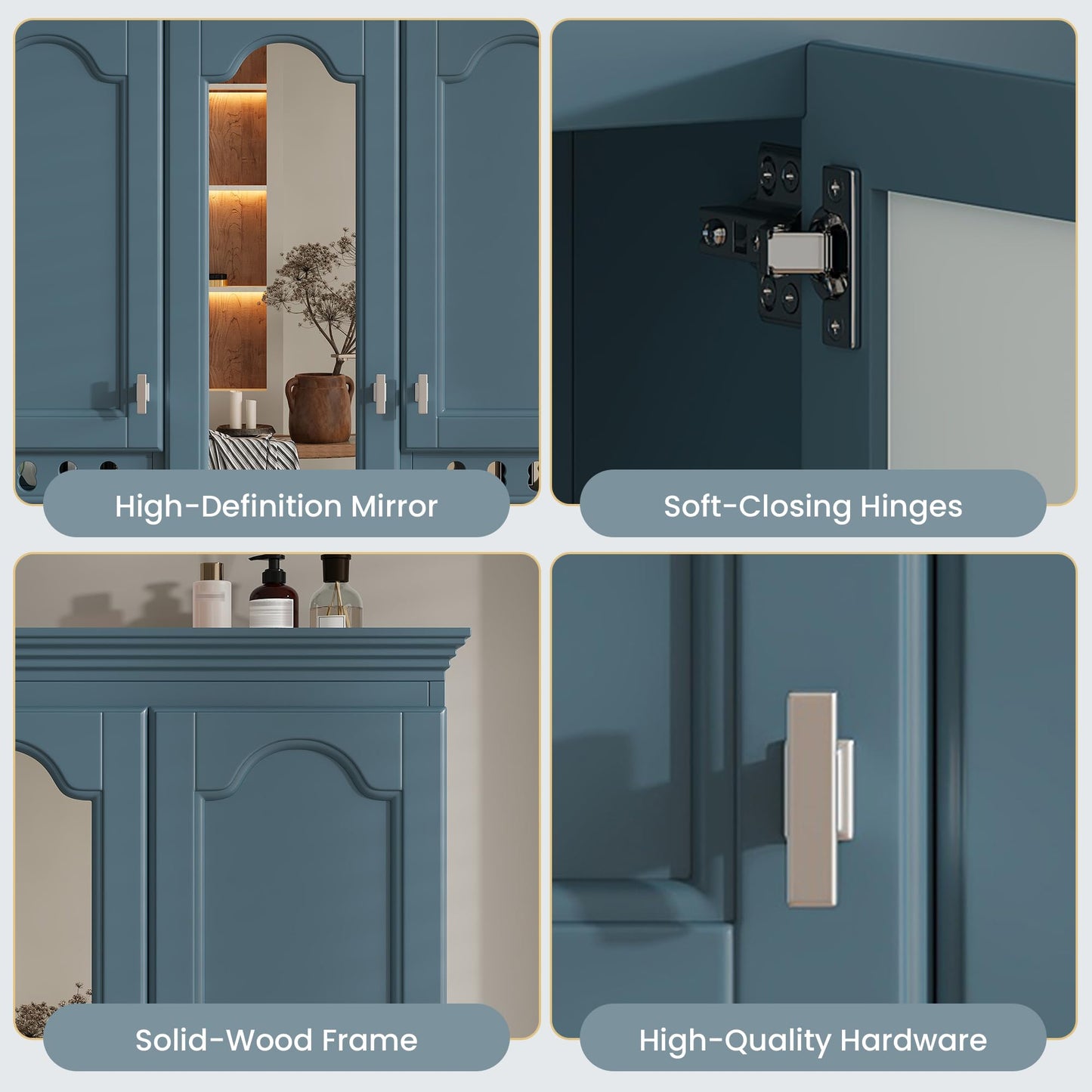 Merax Country Bathroom Medicine Cabinet with Mirror, 36" x 28" Wall Mount Bathroom Storage Cabinet with Soft-Close Doors and Adjustable Shelves, Over Toilet Wall Cabinet