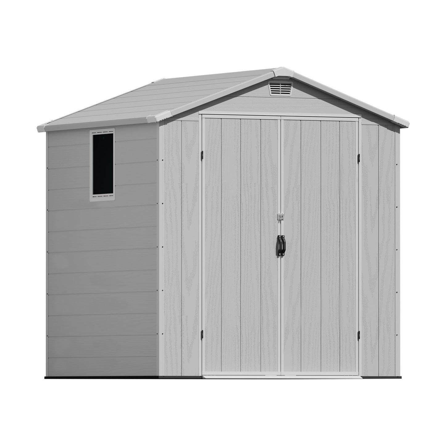 Greesum 6x6FT Plastic Outdoor Storage Shed with Floor, Resin Sheds with Lockable Double Door, Tool Sheds with Window and Vents, for Garden, Backyard, Patio, Light Gray