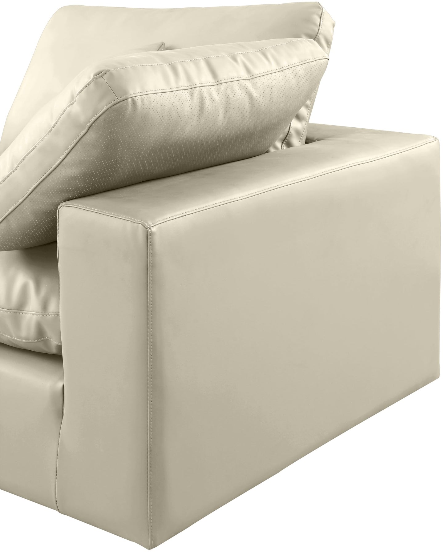 Meridian Furniture 188Cream-S80 Comfy Collection Modern | Contemporary Upholstered Modular Sofa with Soft Cream Vegan Leather, Fiber-Filled, 80" W x 40" D x 34.5" H, Cream