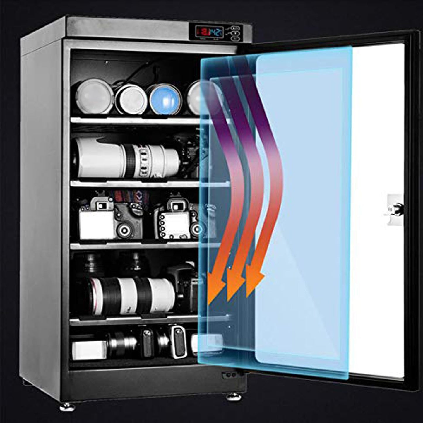 INTBUYING Camera Dry Cabinet 50L Electronic Dry Cabinet for Camera Lens Storage with Lock 4 Layers Intelligent Temperature Humidity LED Screen Noiseless