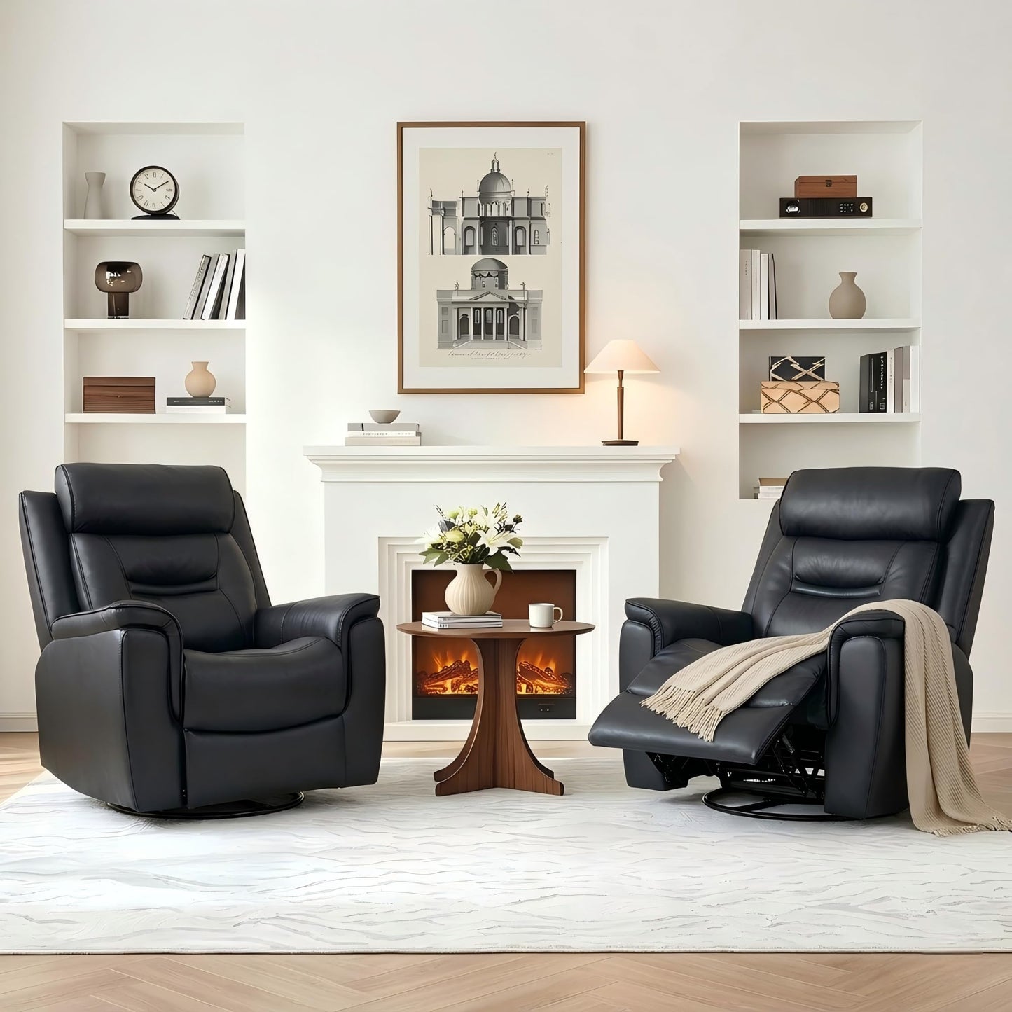 KISLOT Leather Recliner Chair, 360° Swivel Rocker Faux Leather Manual Recliner with Adjustable Backrest & Footrest Ergonomic Single Lounge Chair for Living Room, Bedroom, Home Theater