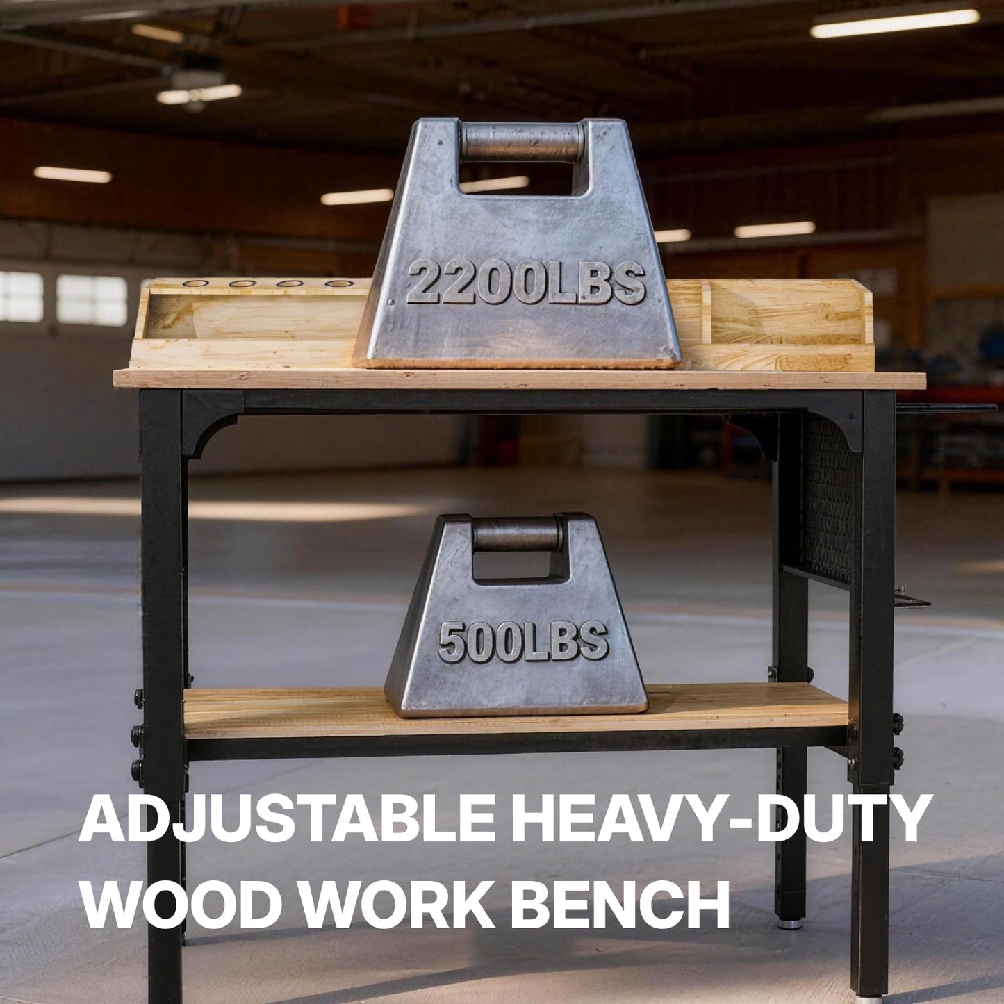 Workbench Adjustable Height Heavy Duty Work Bench with Storage, 2200 LBS Load Capacity Work Table, Pegboard, Built-in Power Outlet, Lockable Wheels for Garage, Workshop, Warehouse & Home