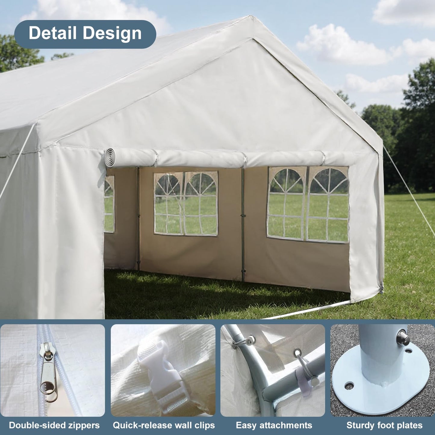 KEIKI 16'x32' Outdoor Heavy-Duty Party Tent, Large Commercial Canopy for Weddings & Events with Removable Sidewalls, 3 Storage Bags & 4 Ground Tubes, Garden & Patio Gazebo Shelter, White