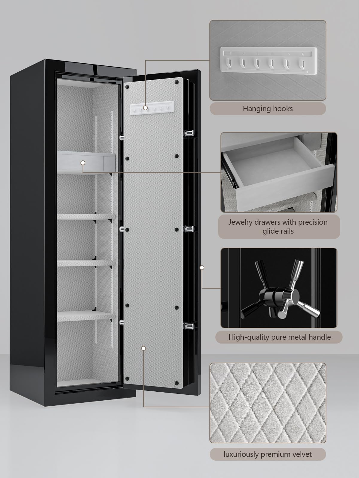TIGERKING Large Fireproof Home Safe, 8.12 Cu Ft Luxury Gloss Design, 203 lb Heavy-Duty Steel, 40-Min Fire Protection, Digital Keypad for Jewelry, Cash & Valuables