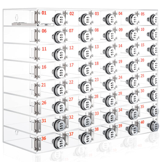 Reallnaive 40 Slots Cell Phone Locker Box with Combination Lock, Clear Acrylic Cell Phone Storage Cabinet Bin, Wall Mounted, for Classroom School Students Office Factory Employees
