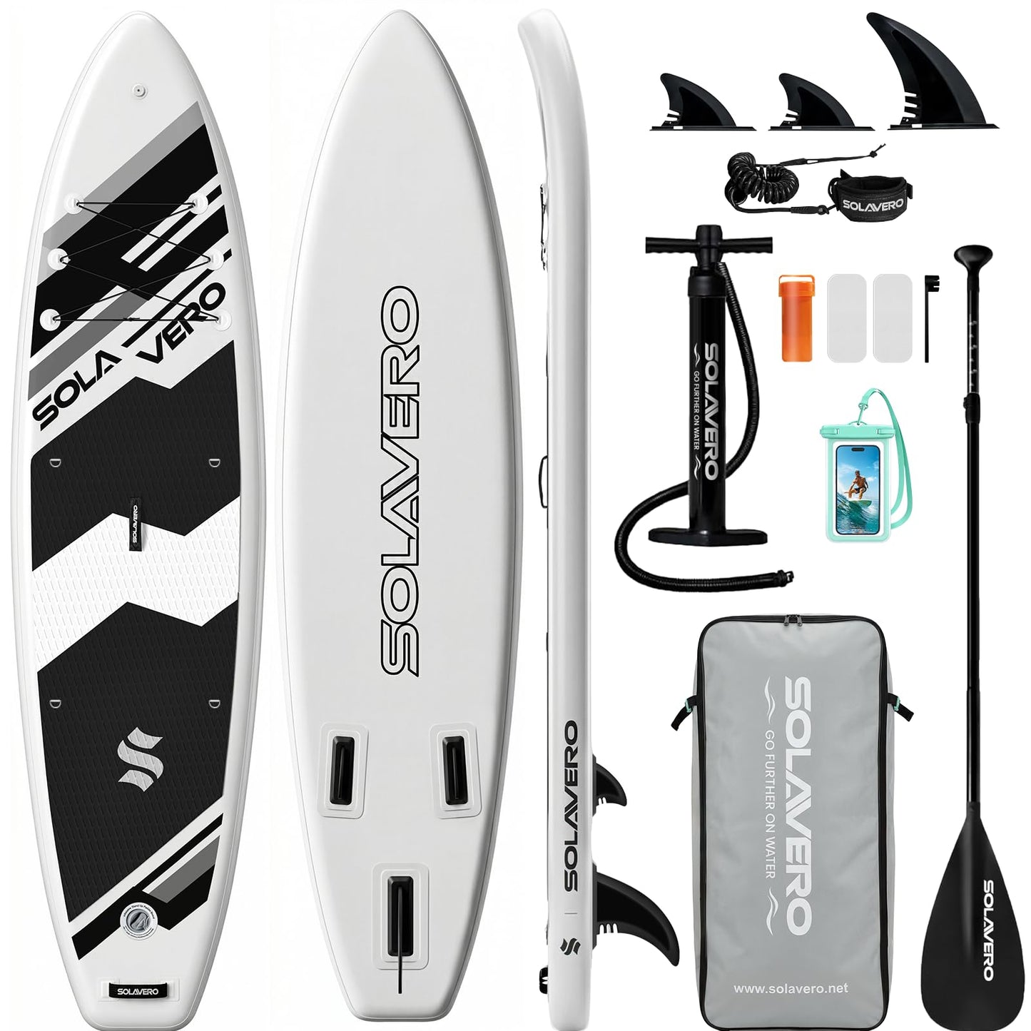 SOLAVERO Inflatable Stand Up Paddle Board, 11' SUP for Adults, Non-Slip Deck for Fishing, Portable Blow Up Paddleboard with Accessories for Beginner, All Skill Levels