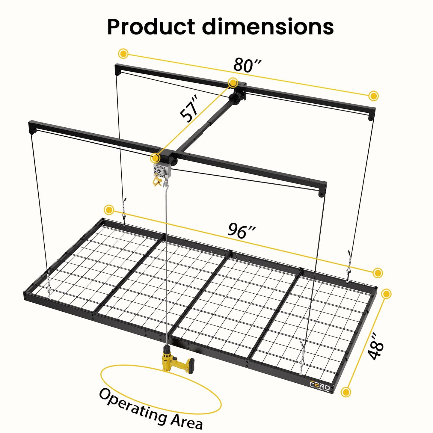 FERO Overhead Garage Storage Rack 4x8, 500 lb Heavy-Duty Capacity, Ceiling Mounted Storage Lift with Safety Lock, Drop Down Overhead Storage System, Garage Ceiling Hoist Organizer