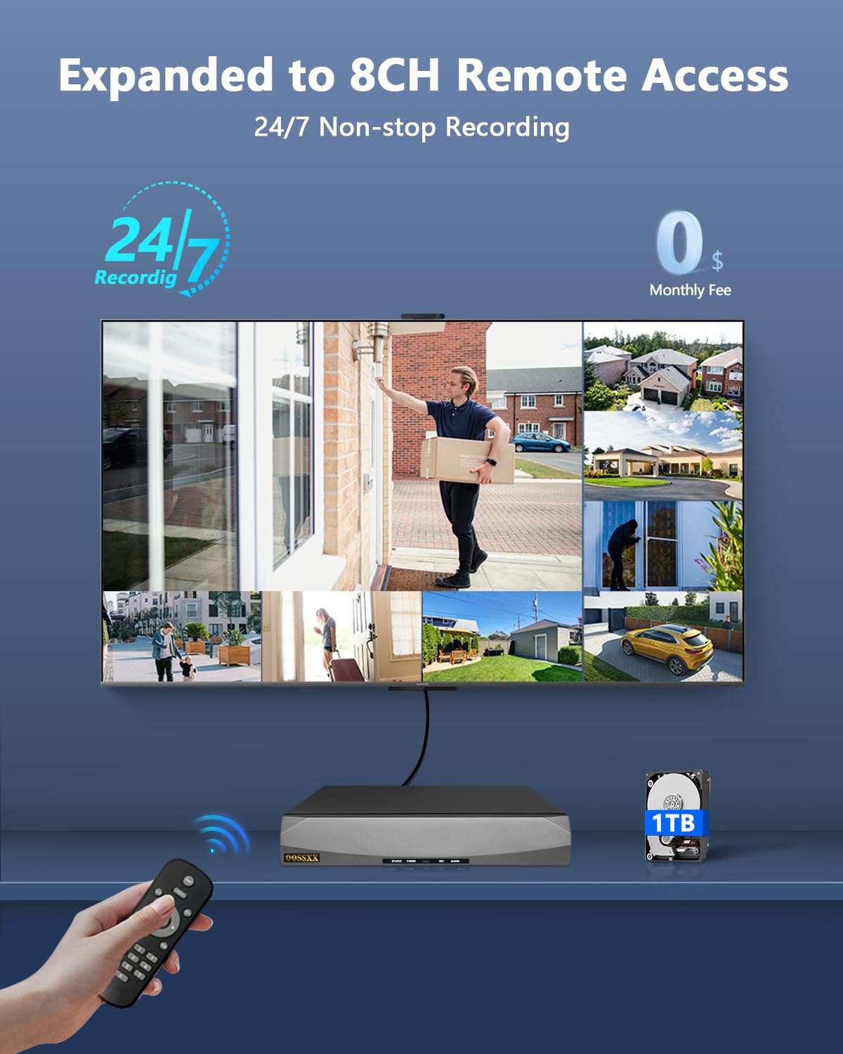 (2026 New) 4K Wired CCTV Security Camera System, 8CH HD DVR Kit, 4X Dome IP66 Indoor Outdoor Cameras with Waterproof Connectors, 65ft IR Night Vision, Free App, No Subscription Fee, Remote Access