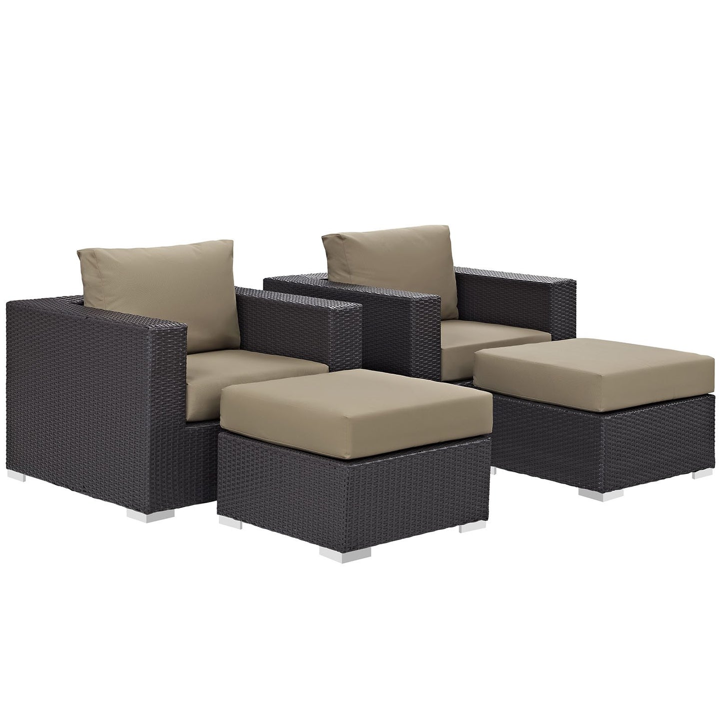 Modway Convene Wicker Rattan 4-Piece Outdoor Patio Furniture Set in Espresso Mocha