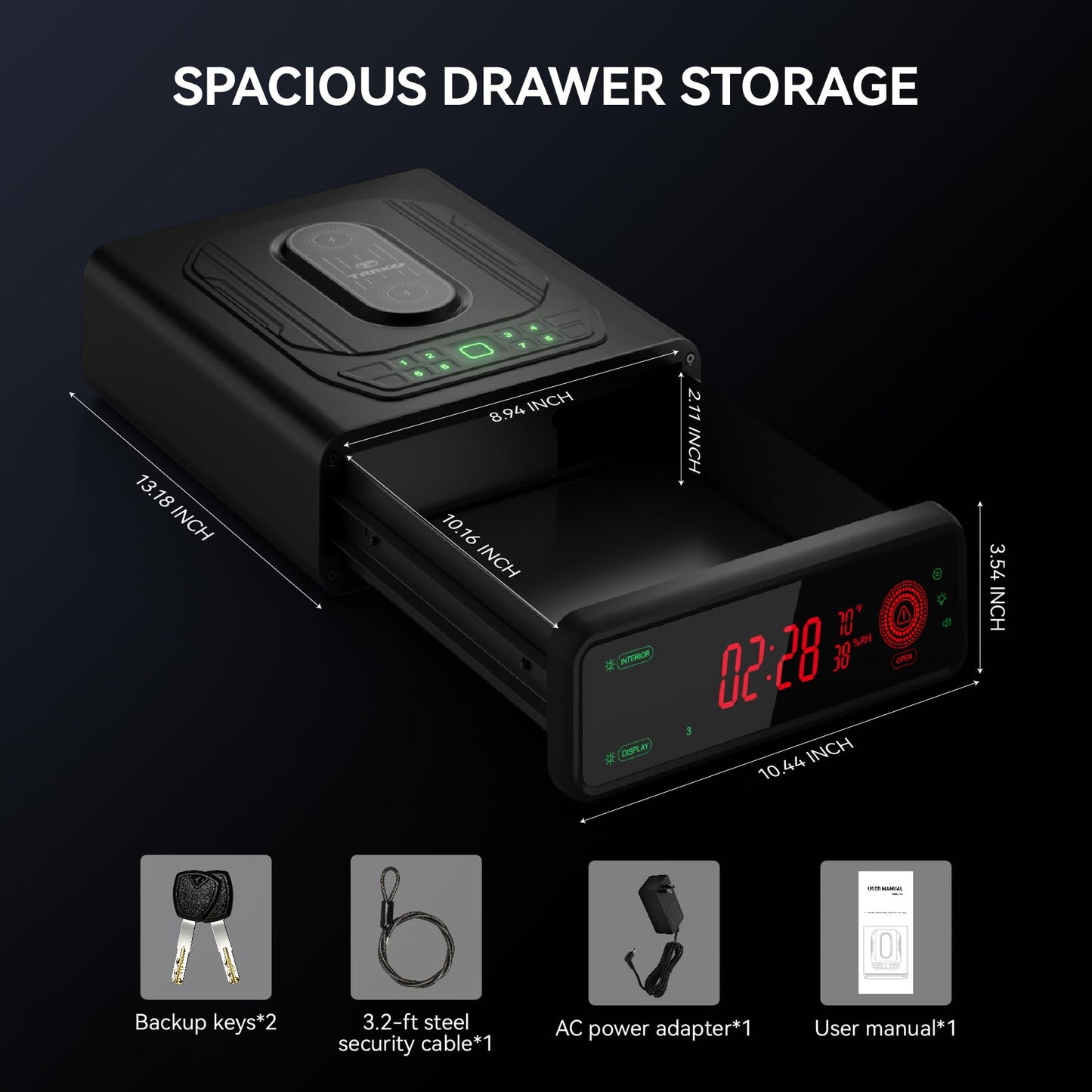 TRRKO Biometric Gun Safe for Handgun, 0.3s Auto-Open,Silent,Wireless Charging, 3-Way Unlock Fingerprint Pistol Safe, Fits 2 Full Size Pistols – Smart Handgun Safe for Nightstand/Bedside/Home/Office