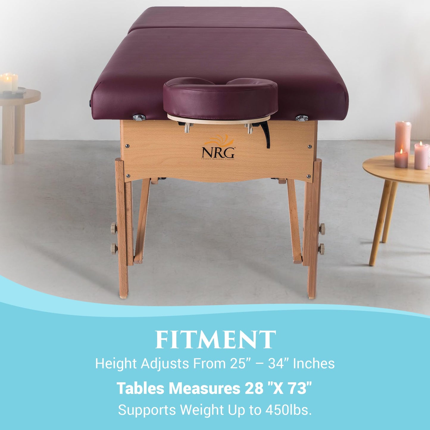 NRG Chi Portable Massage Table Package | Burgundy | Folding Lightweight Massage Bed | Professional Spa Table with Face Cradle, Double Wheel Knobs & Carrying Case