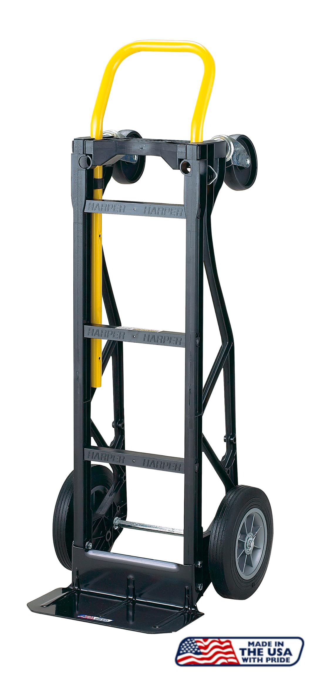 Harper Trucks PGDY8635P 600 lb/700 lb Convertible Hand Truck Dolly & 4-Wheel Cart, Rust-Resistant Nylon Frame, 10-Inch Solid Rubber Wheels, Stair Glides, Made in USA, Assembly Required