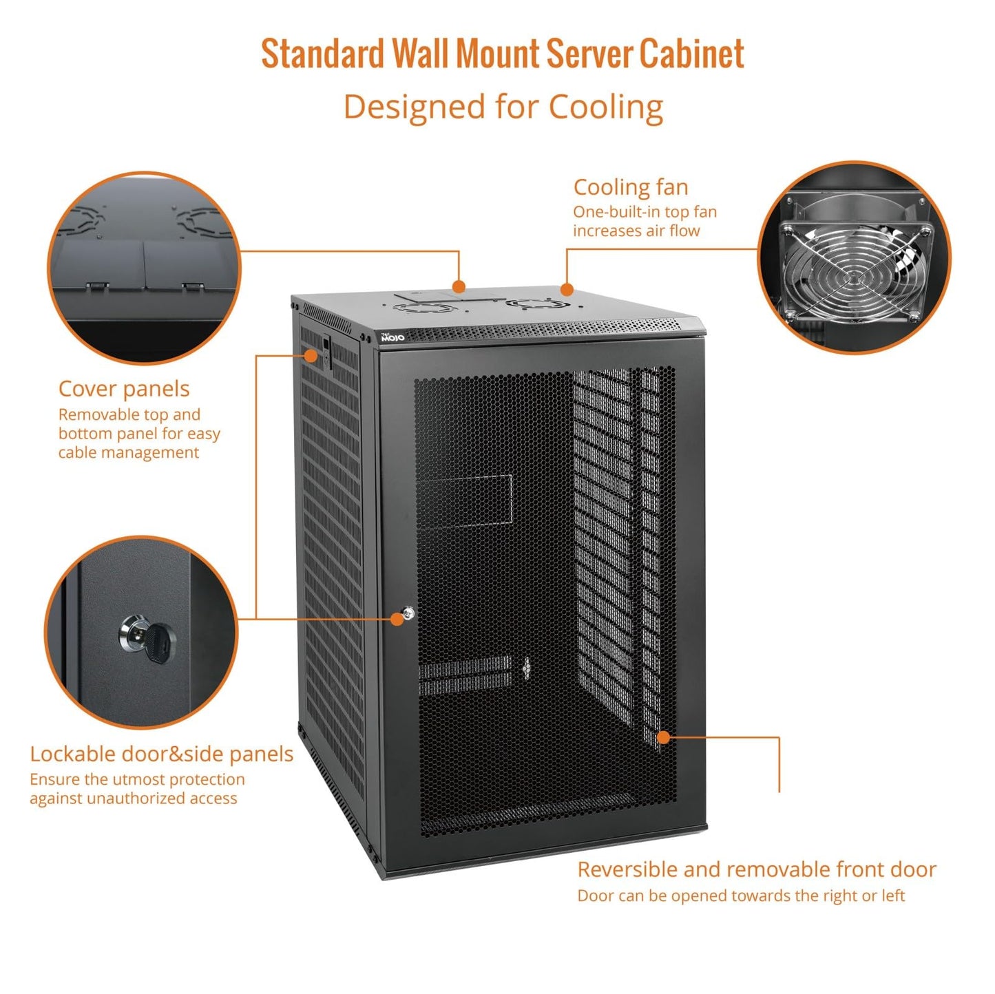 Tecmojo 18U Wall Mount Rack Network Cabinet for 19" IT Equipment,with Lockable Mesh Door and Side Panels,Cooling Fan,Black,17.7inch Depth for AV/Computer/Electronics Equipment Data Rack