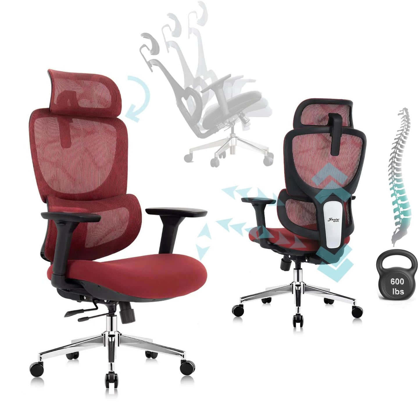 Jacia House TSCA Certified Ergonomic Mesh Office Chair, Big Tall Gaming Chair Adjustable Lumbar Support, 4D Armrests, 2D Headrest, 135° Reclining Rolling Swivel Desk Chairs with Seat Lock 600lb