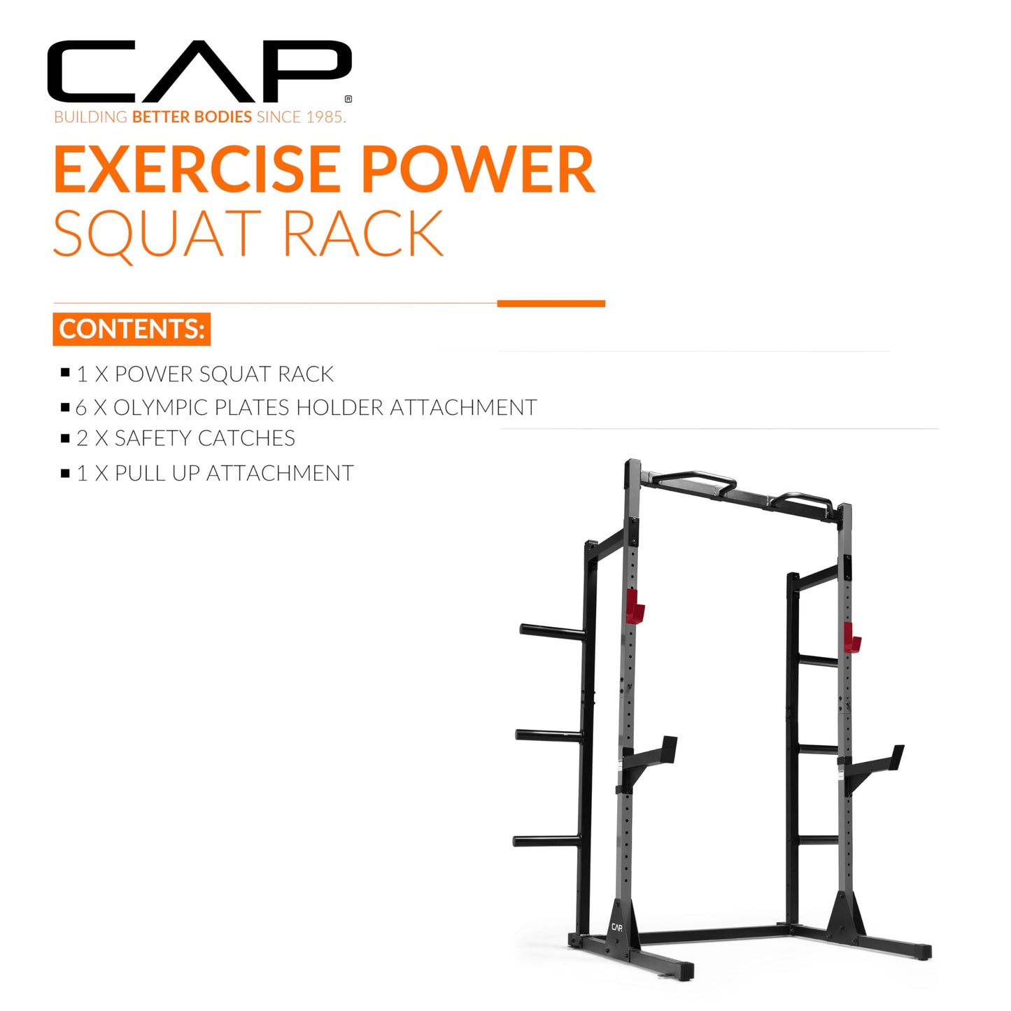 Cap Power Rack with Pull Up Bar & Attachments - Squat Rack & Strength Training Power Cage for Home Gym - Gray