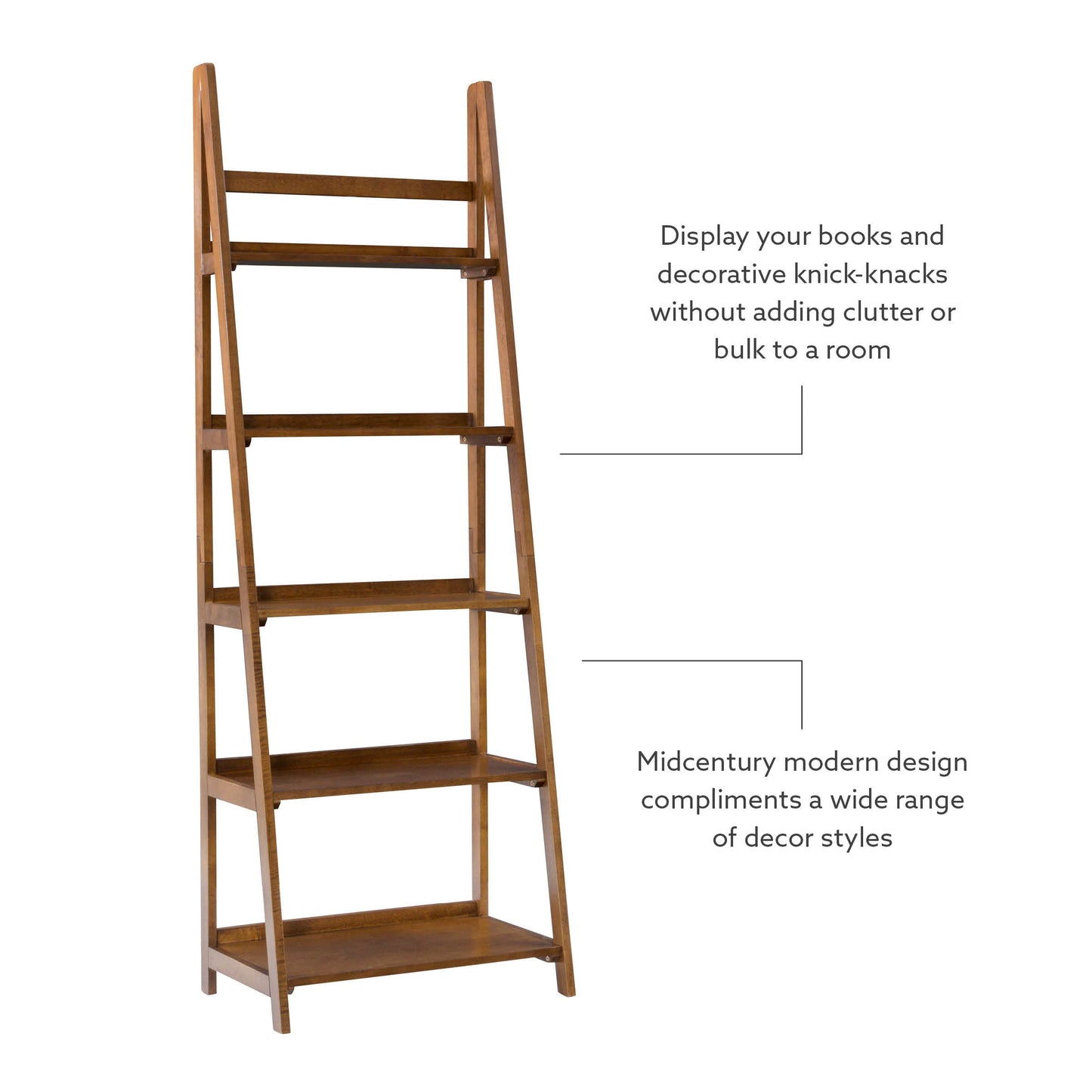 Linon Melissa Walnut Mid-Century 5 Shelf Bookcase