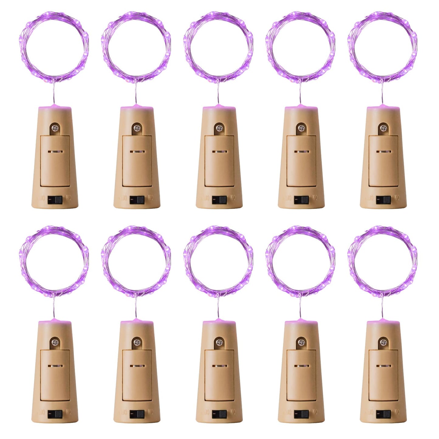 Aluan Wine Bottle Lights 10 Pack, 20 LED Copper Fairy Lights, Waterproof, Purple, Model BL00