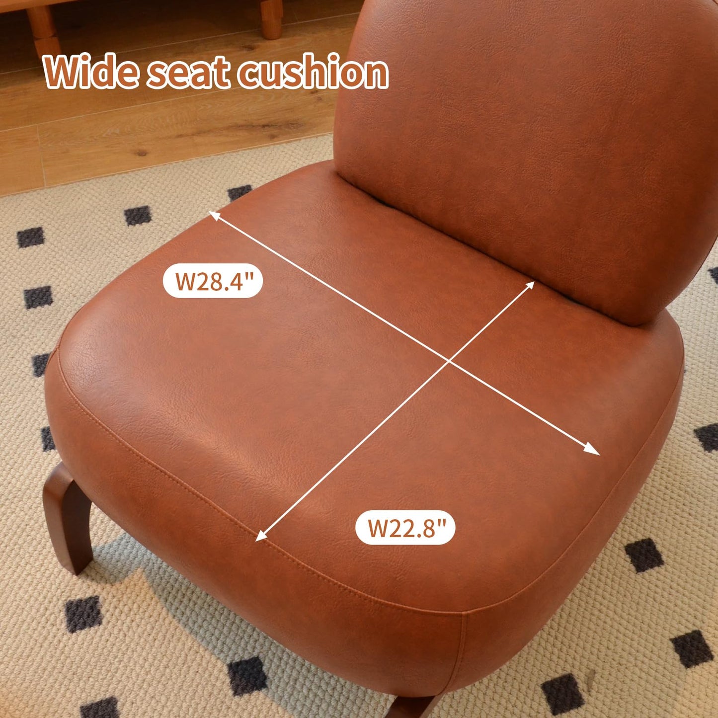 KEIKI Cute Accent Chair Set of 2, Living Room Single Seat Sofa with Solid Wood Legs, Faux Leather Comfy Armless Reading Chair for Bedroom, Apartment, Waiting Room, Balcony, Brown