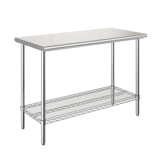 Seville Classics Commercial Work Table Island Utility Cart Prep Station, for Restaurant, Kitchen, Warehouse, Garage, Hotel, Home, Stainless-Steel Top NSF , 49" W x 24" D
