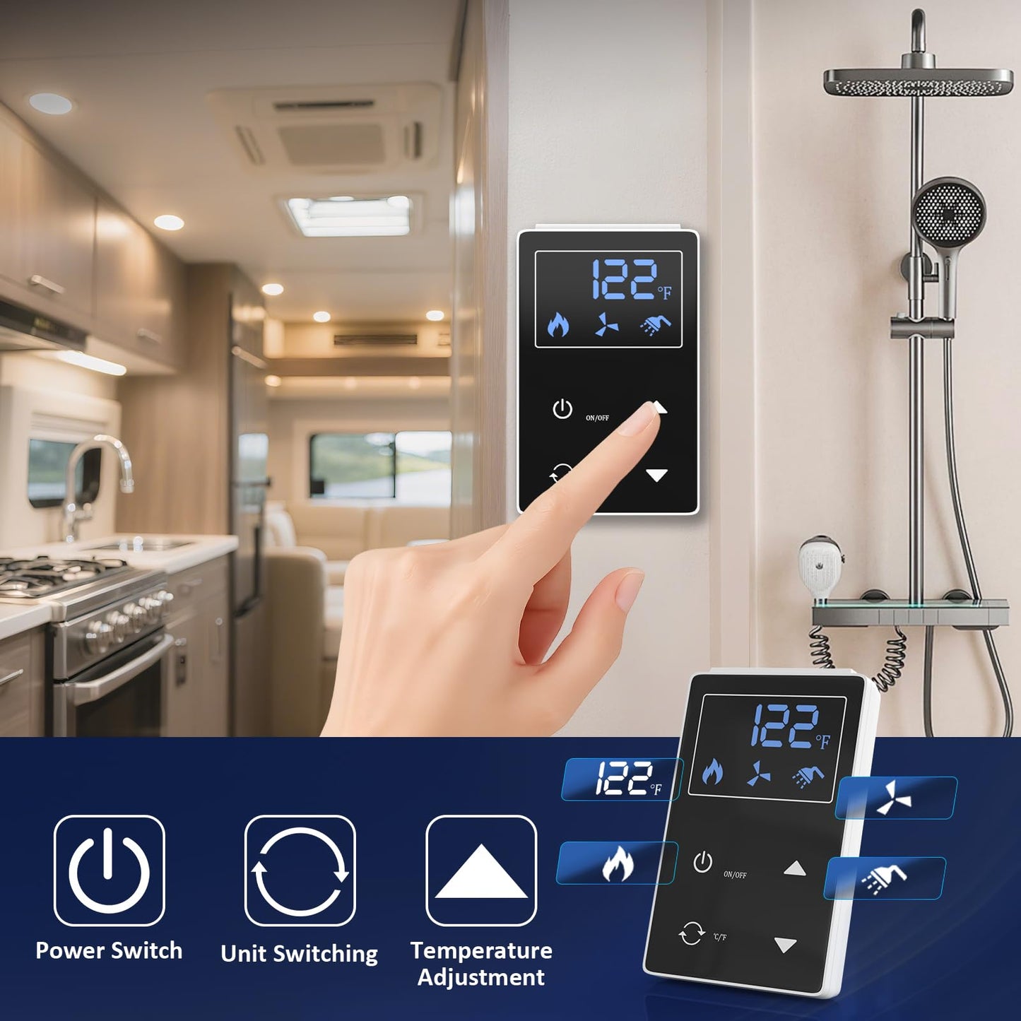 Jocoevol 65,000 BTU RV Tankless Water Heater, High Altitude Available, 12V, CSA Certificated, Instant Shower with 15 x 15 inches White Door and Multi-function Controller, Ideal for RVers' Family Use