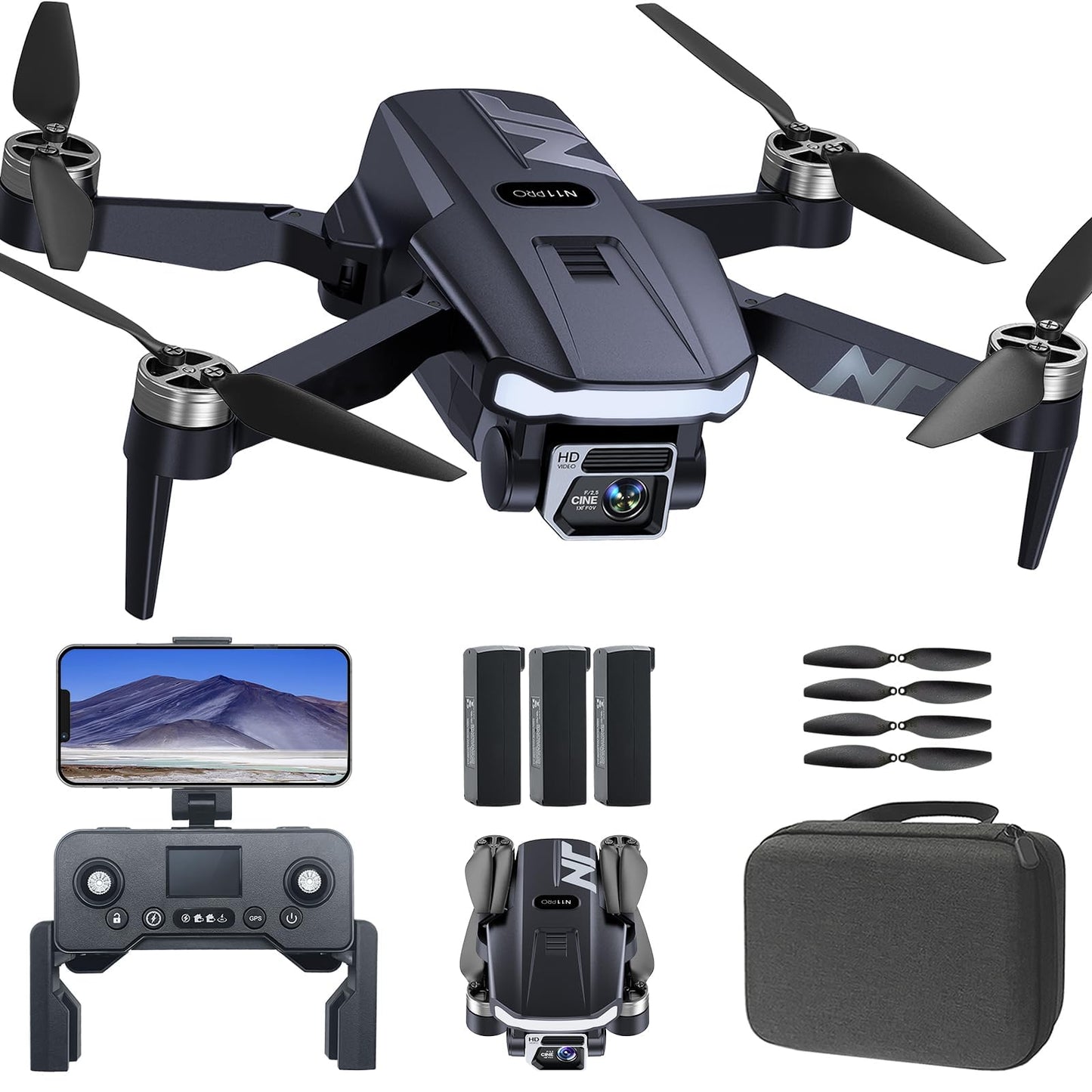 4K UHD GPS Drone with Camera for Adults N11 Pro, 90 Min 3 Battery Long Flight Time, Auto Return, Follow Me, Long Control Range, Brushless Motor, 5G FPV RC Quadcopter for Beginners