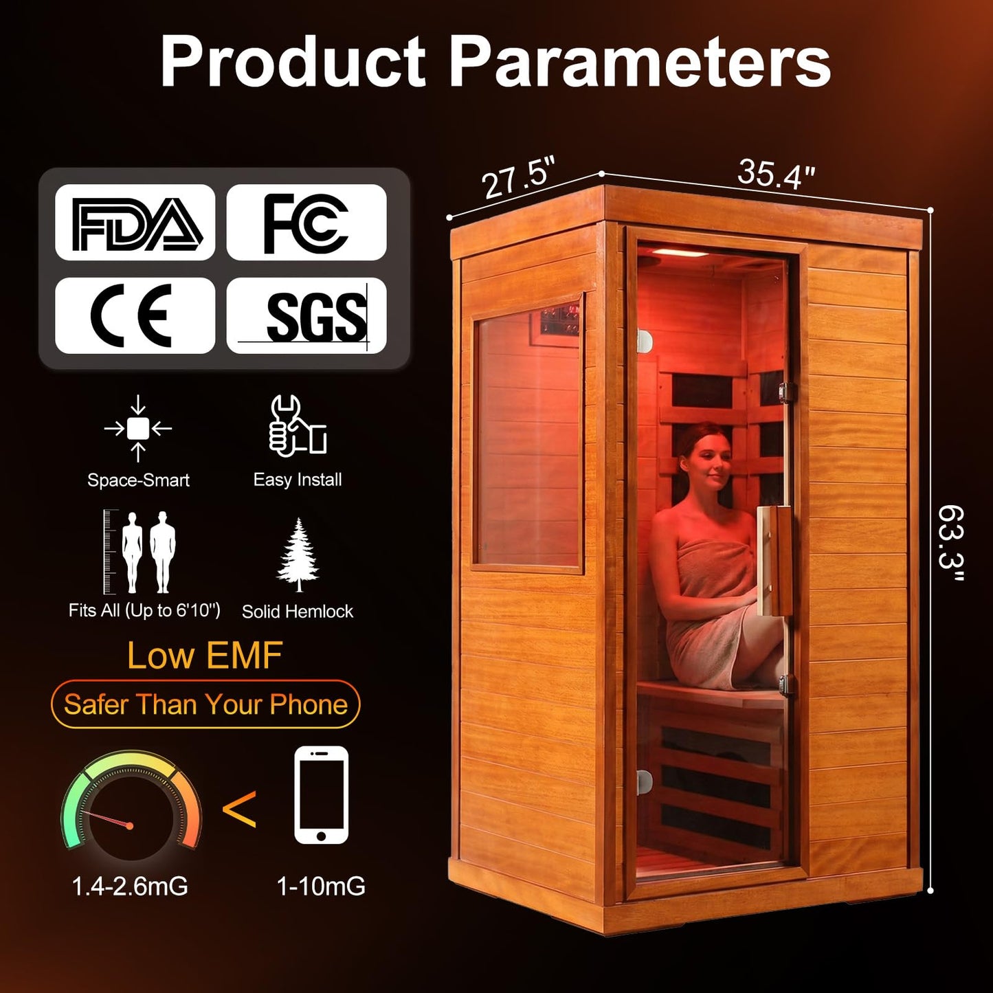 CedarLuma Ultra Low EMF Infrared Sauna, Fast Heat-Up Carbon Fiber Far Infrared Sauna with Multi-Color Therapy Lights