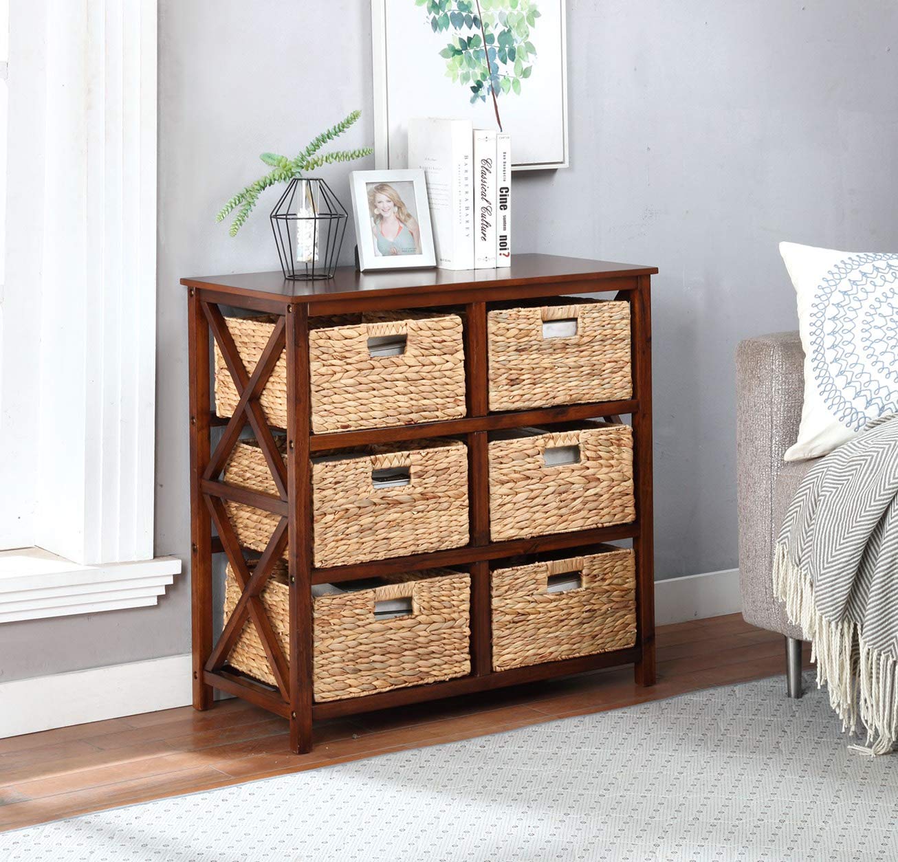 eHemco 3 Tier X-Side End Storage Cabinet, Walnut