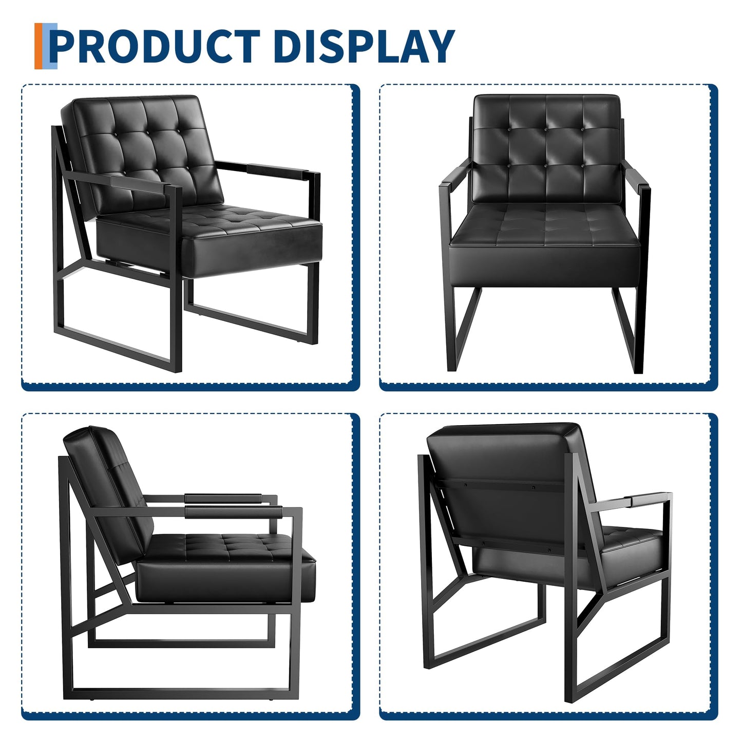 Garvee Accent Chair Set of 2, PU Leather Armchair with Metal Legs, Mid Century, Comfortable and Stylish for Living Room, Bedroom, Reception and Office, Durable Upholstery, Sleek Design