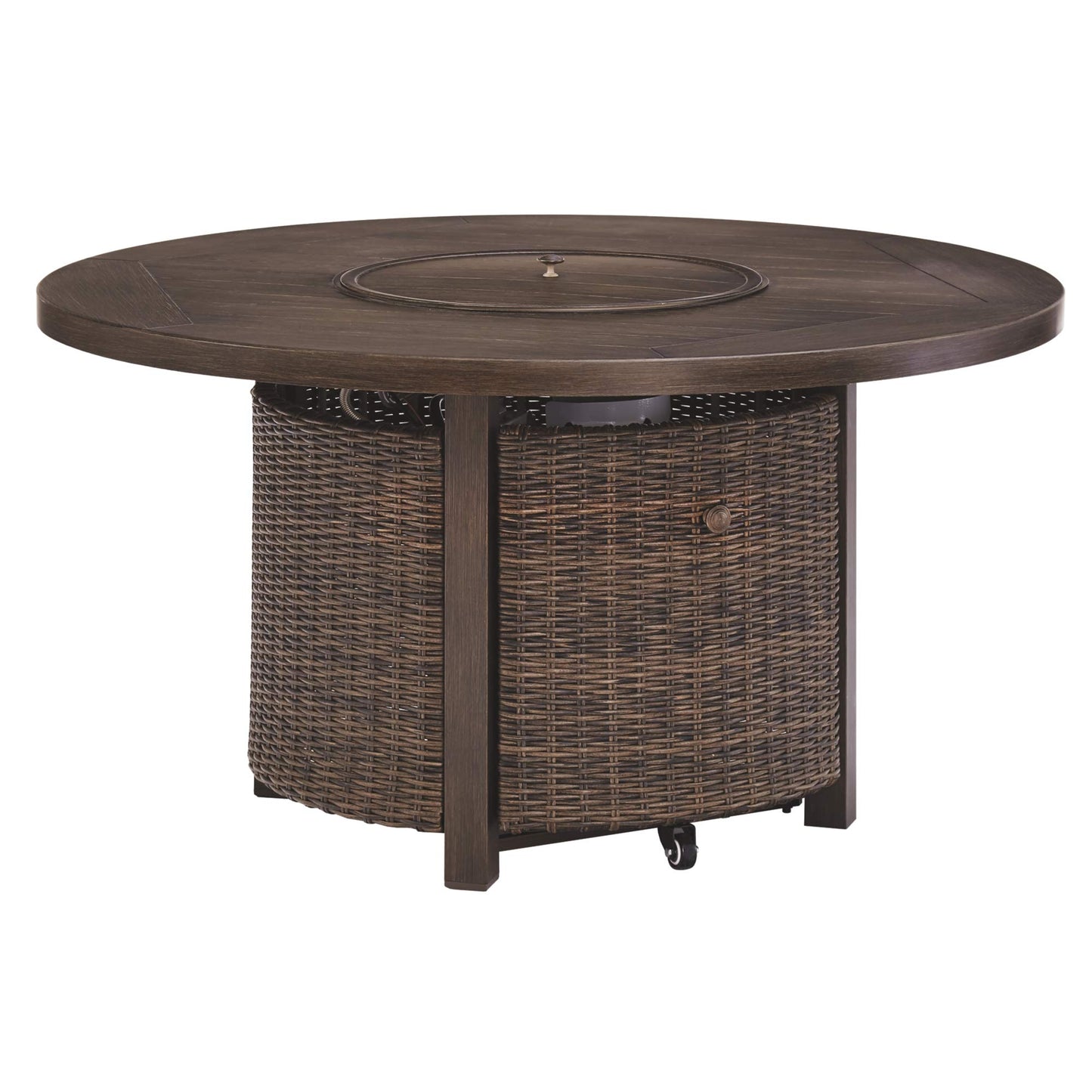 Signature Design by Ashley Paradise Trail Outdoor Round Wicker Patio Fire Pit Table, Brown
