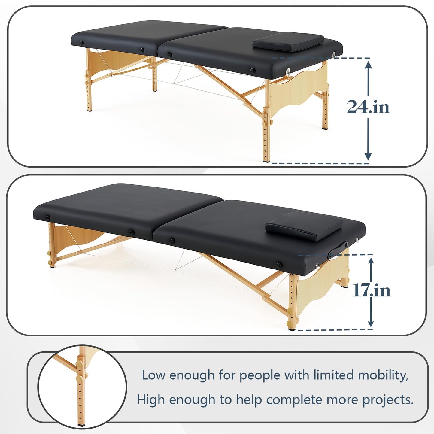 AceOrbit 73" x 33" x 24" Low Level Portable Folding Massage Table Adjustable Physical Exercise Therapy Bed Folding Massage Table for Spa Yoga Exercise Tattoo Home Training Station for Rehabilitation