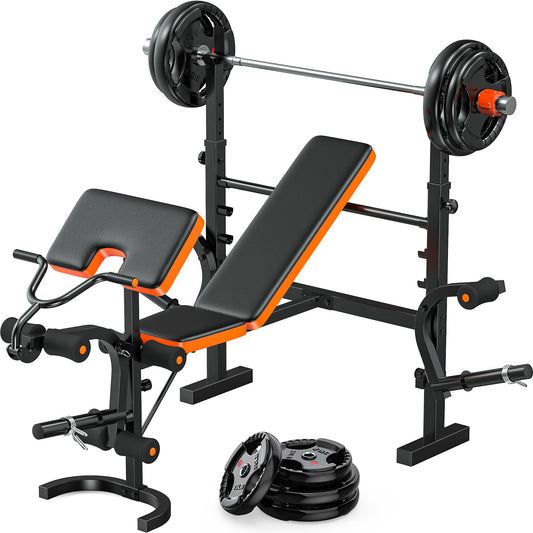 XDDIAS Weight Bench, 770LBS Bench Press Set with Leg Extension, 6 in 1 Olympic Weight Bench for Home Gym, Adjustable Workout Bench with Rack & Preacher Pad, Flat Incline Bench for Weight Lifting