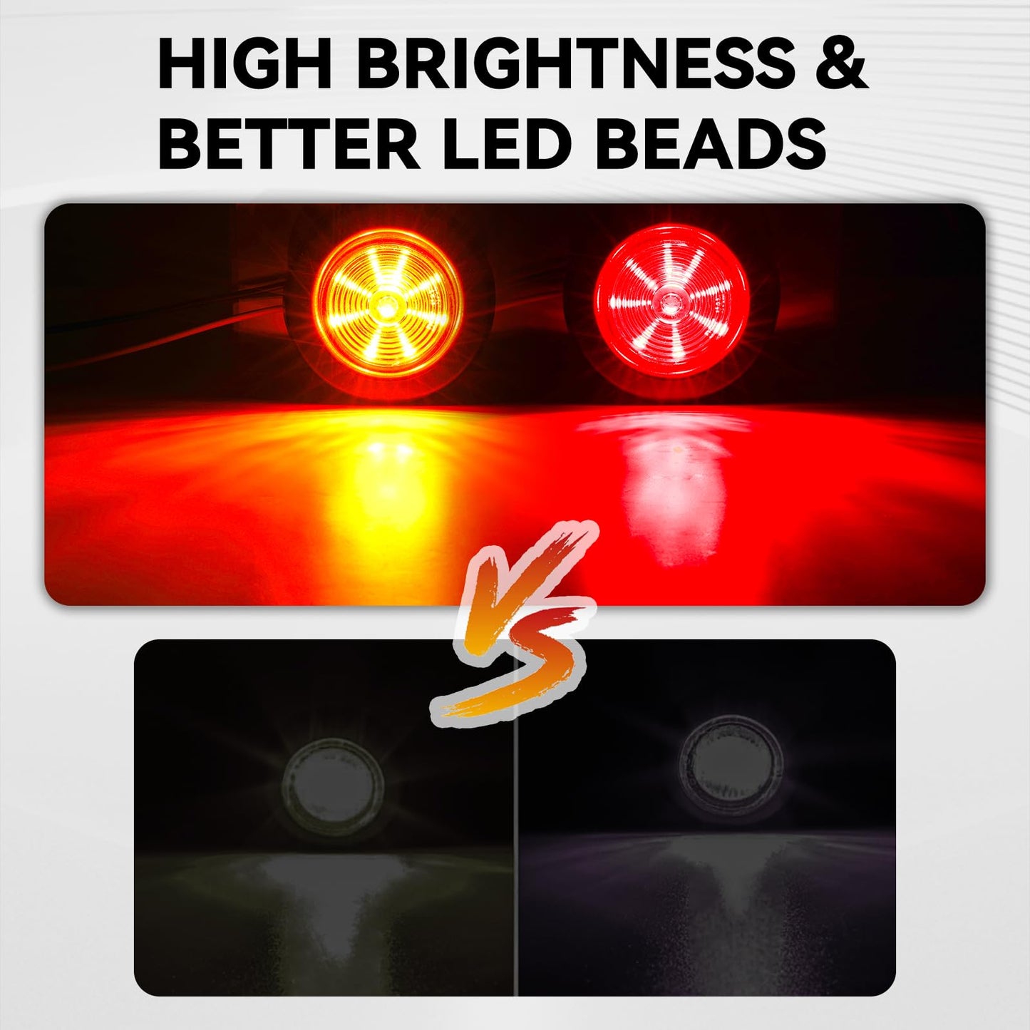 ULITECO 10PCS 2in Trailer Marker Lights Kit, 9 LED Round with Rubber Grommets & 2 Prong Pigtails, Waterproof, DOT Approved (5 Amber +