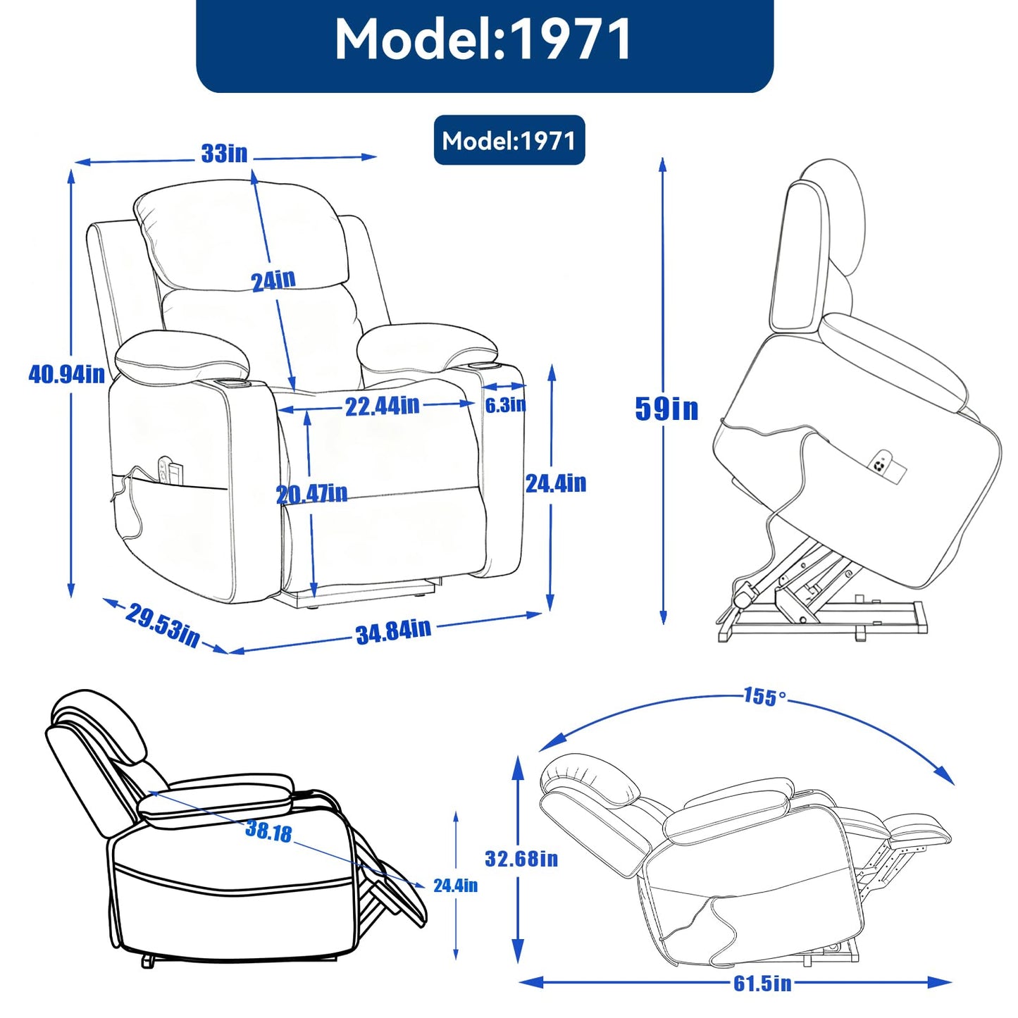 Eafurn Power Lift Recliner Chair for Elderly with Massage and Heat, Heavy Duty Electric Living Room Reclining Chair with 8-Point Vibration & Lumbar Heating, Dual USB Ports, 2 Cup Holders