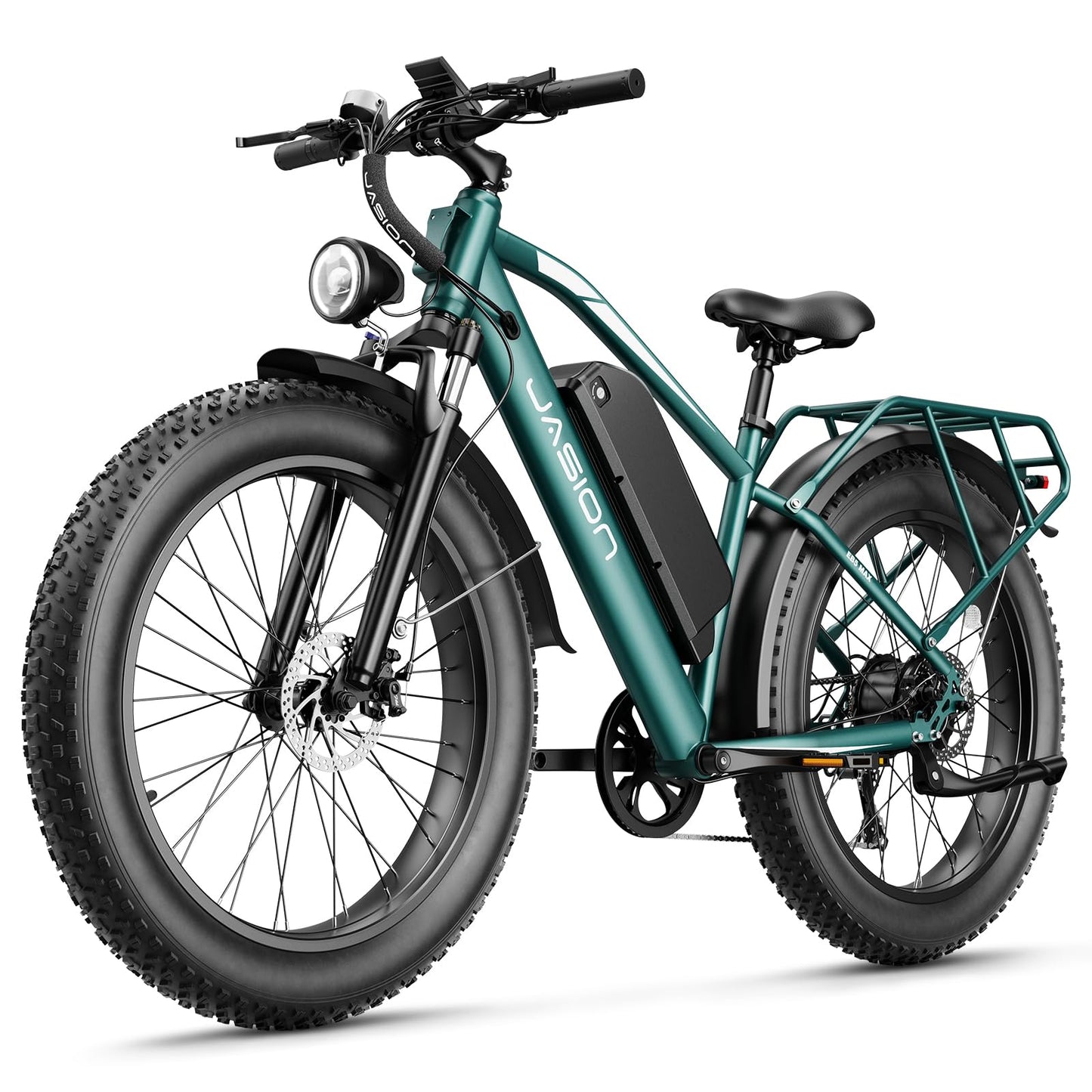 Jasion EB5 MAX Electric Bike for Adults with 2000W Peak Motor, 48V 15Ah (720Wh) Battery Electric Mountain Bike, 26'' x 4'' Fat Tire Ebike, 28+MPH Speed, Cruise Control, with Fenders, Rear Rack