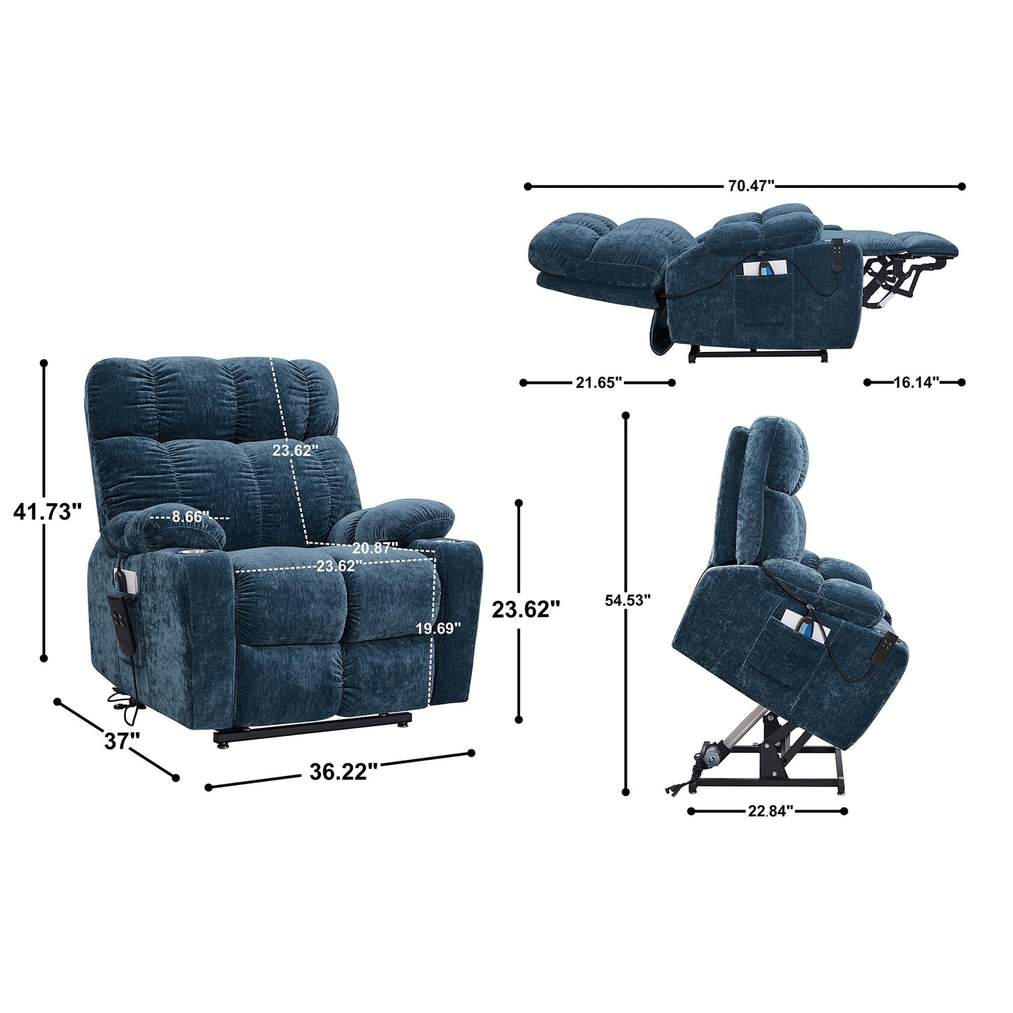 FANYE Electric Power Lift Recliner Chair for Elderly with Massage and Heat, Infinite Position Adjustable Recliner & Chair 1 or 2 Remote Controls and Side Pocket