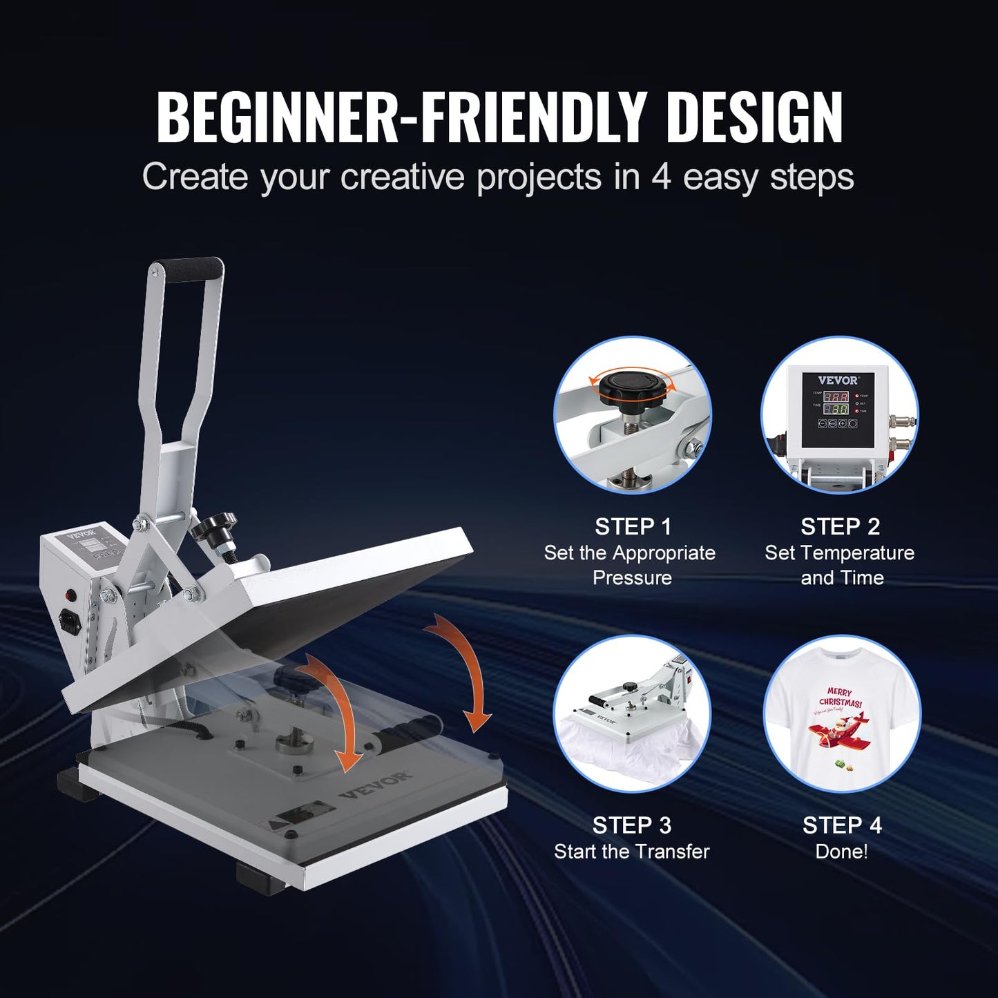 VEVOR Heat Press, 15x15 Heat Press Machine, Fast Heating, High Pressure Heat Press Machine for T-Shirt, Power Digital Industrial Sublimation Printer for Heat Transfer Vinyl, Easy to Use, White