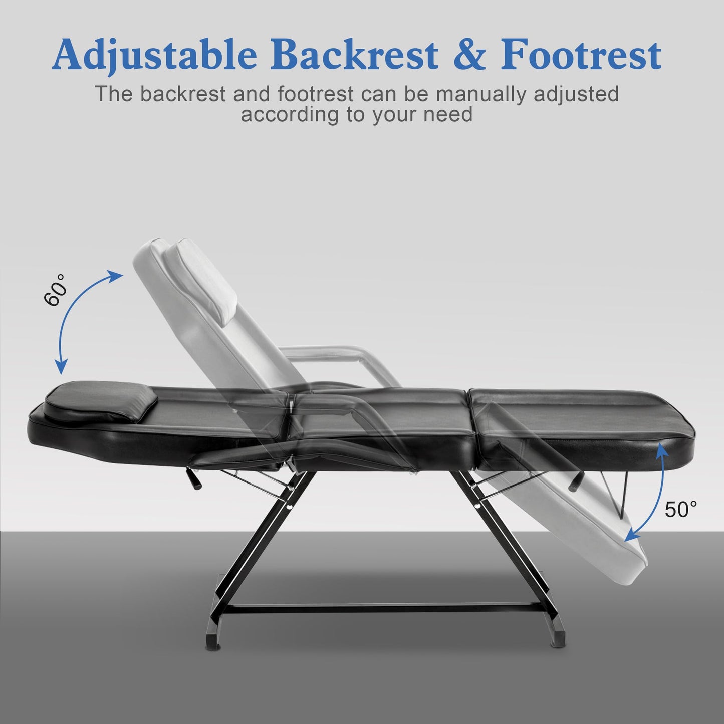 BarberPub Adjustable Tattoo Chair, 72" Multi-Purpose Facial Bed, Tattoo Treatment Table for Clients & Estheticians, 0015 (Black)