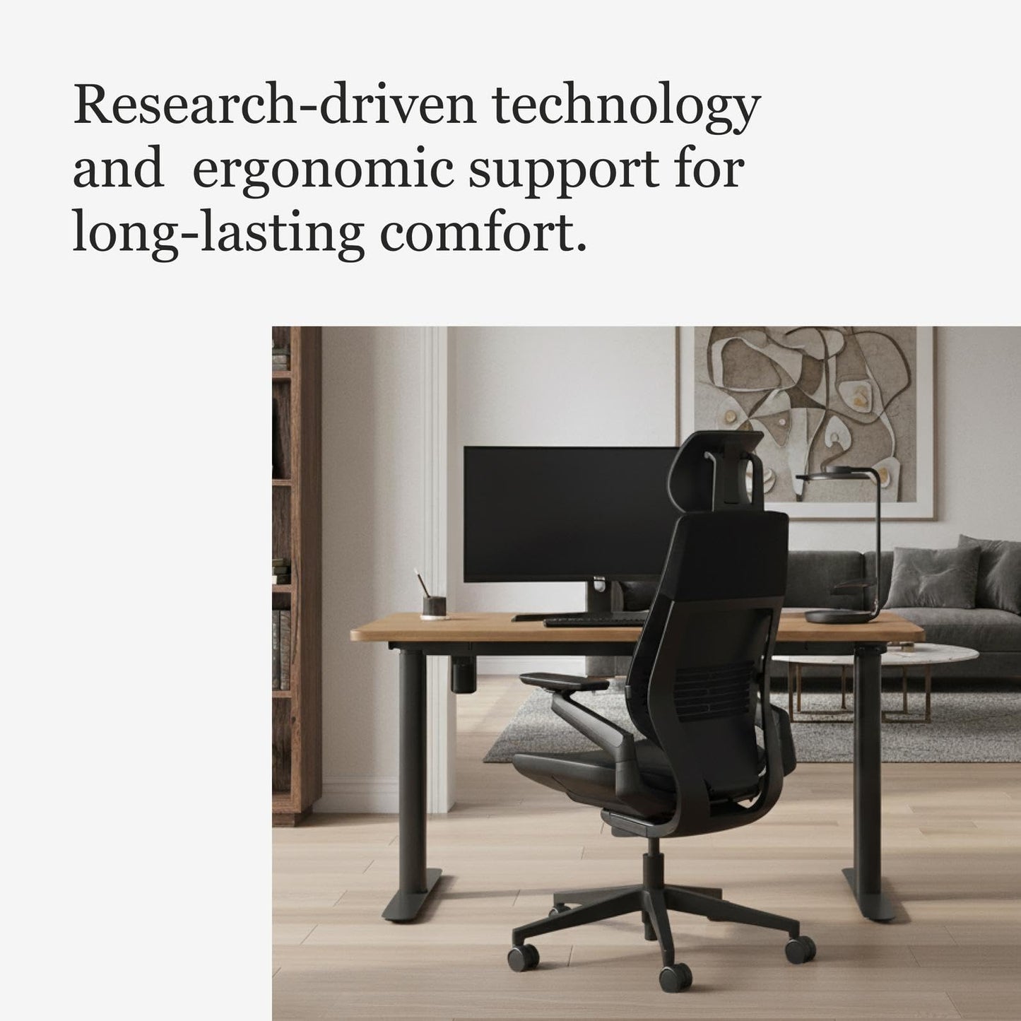 Steelcase Gesture Office Chair with Head Rest - Ergonomic Work Chair with Wheels for Hard Flooring - Comfortable Office Chair - Intuitive-to-Adjust Chairs for Desk - 360-Degree Arms - Licorice Fabric