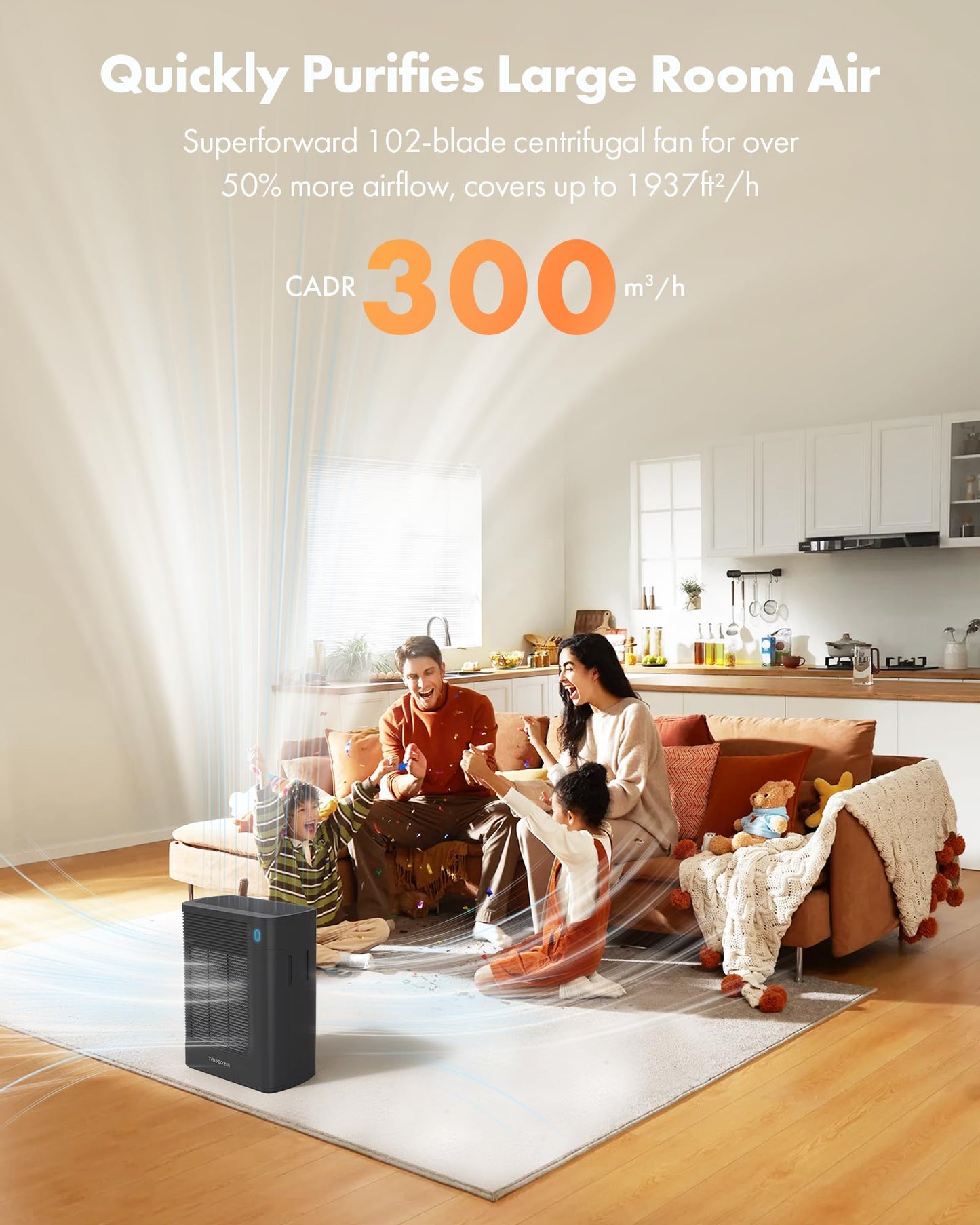 T356 New Black Air Purifier for Home Large Room Bedroom Up to 1937 Ft² in 1 Hr With Double-sided Air Inlet, Air Quality and Light Sensors, HEPA Sleep Mode for Allergies, Dust, Smoke, Pet Hair