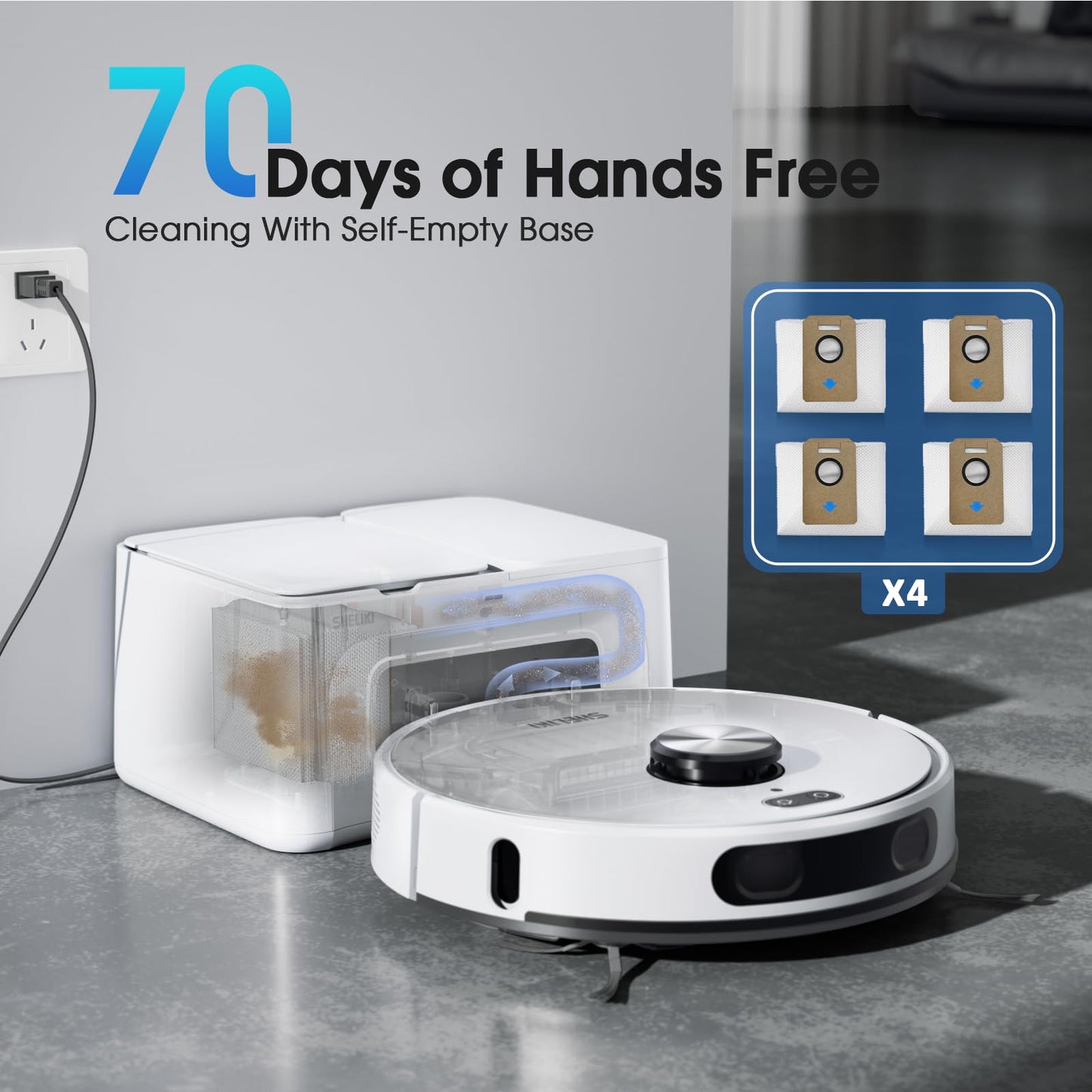 Robot Vacuum and Mop Combo, Self-Emptying Robotic Vacuums Cleaner Smart Mapping, 2-3 Months Hands-Free Base Strong Suction & LiDAR Navigation, 220 Mins Long Runtime for Pet Hair, Hard Floor, Carpet