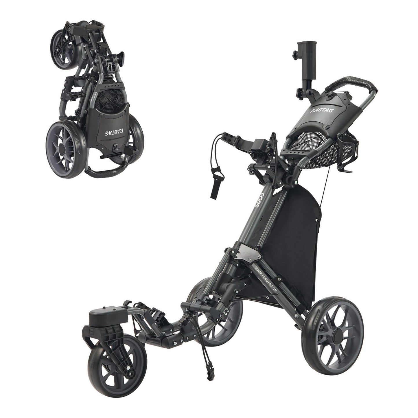 FLAGTAG Golf Push Cart 3 Wheel with 360 Swivel Front Wheel,Lightweight and Foldable Walking Golf Cart，One-Click Foldable,with Foot Brake