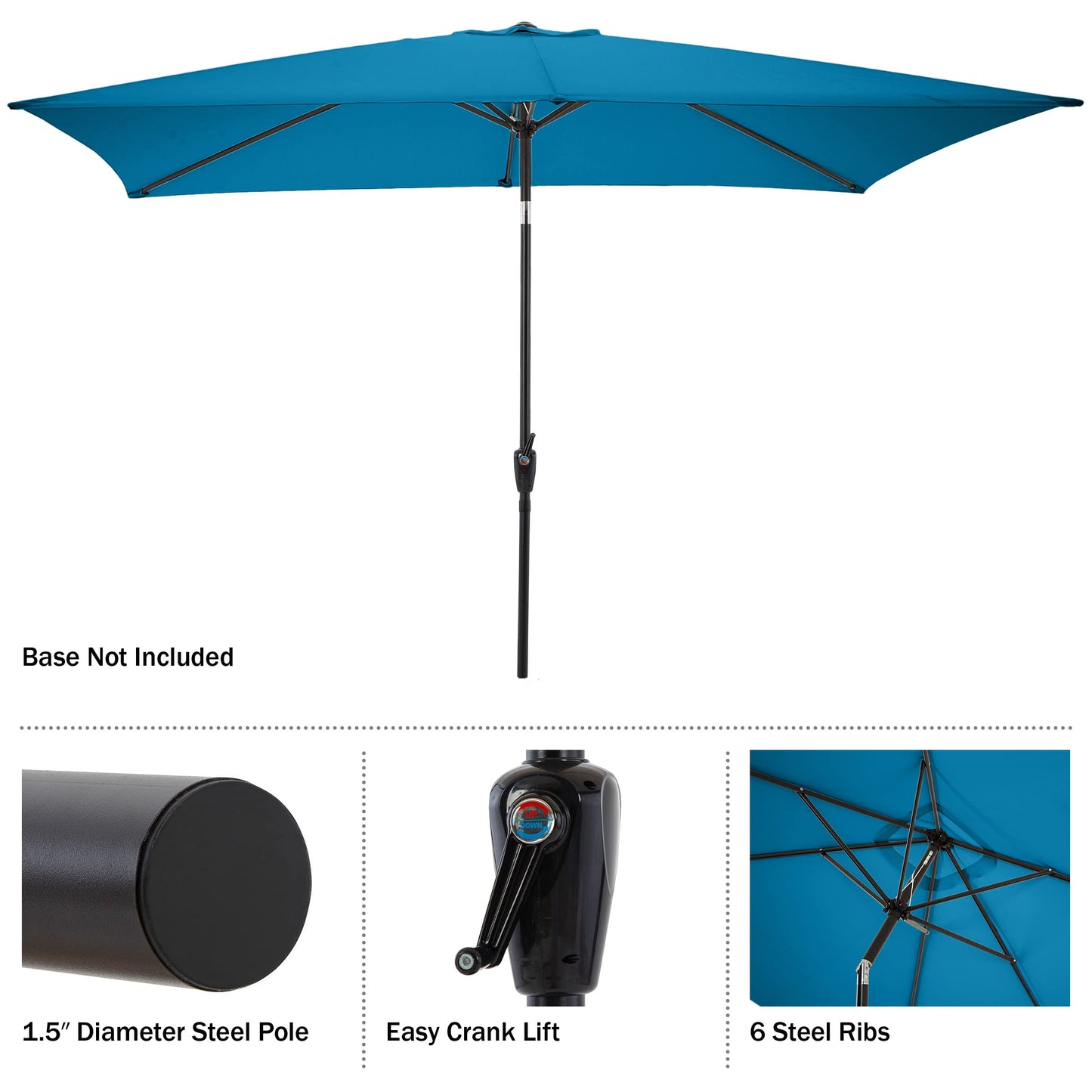 Alaterre Furniture Okemo 6 Piece Outdoor Dining Set with Umbrella - Acacia Wood Outdoor Furniture Set with 63” Patio Table, 4 Patio Chairs, and 10ft Rectangular Turquoise Umbrella