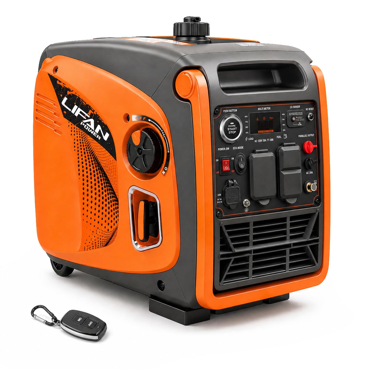 LIFAN 4800W Portable Inverter Generator with Remote Electric Start, Super Quiet Gas Powered Engine, 30A RV Ready Outlet & CO-Minder Sensor, EPA Compliant for Camping, Travel Trailers & Home Backup